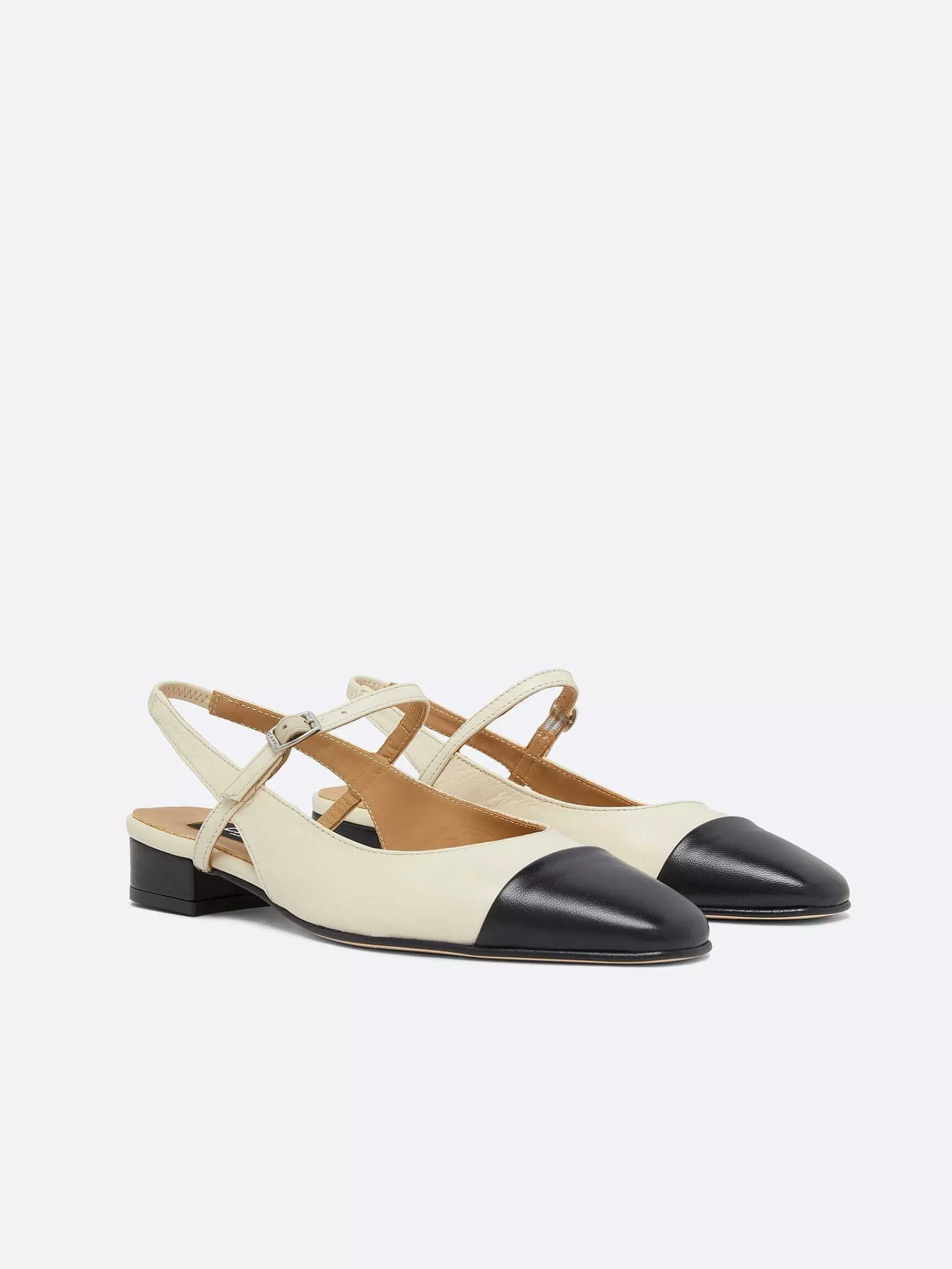 Women Carel Slingbacks-Beige And Black Leather Slingback