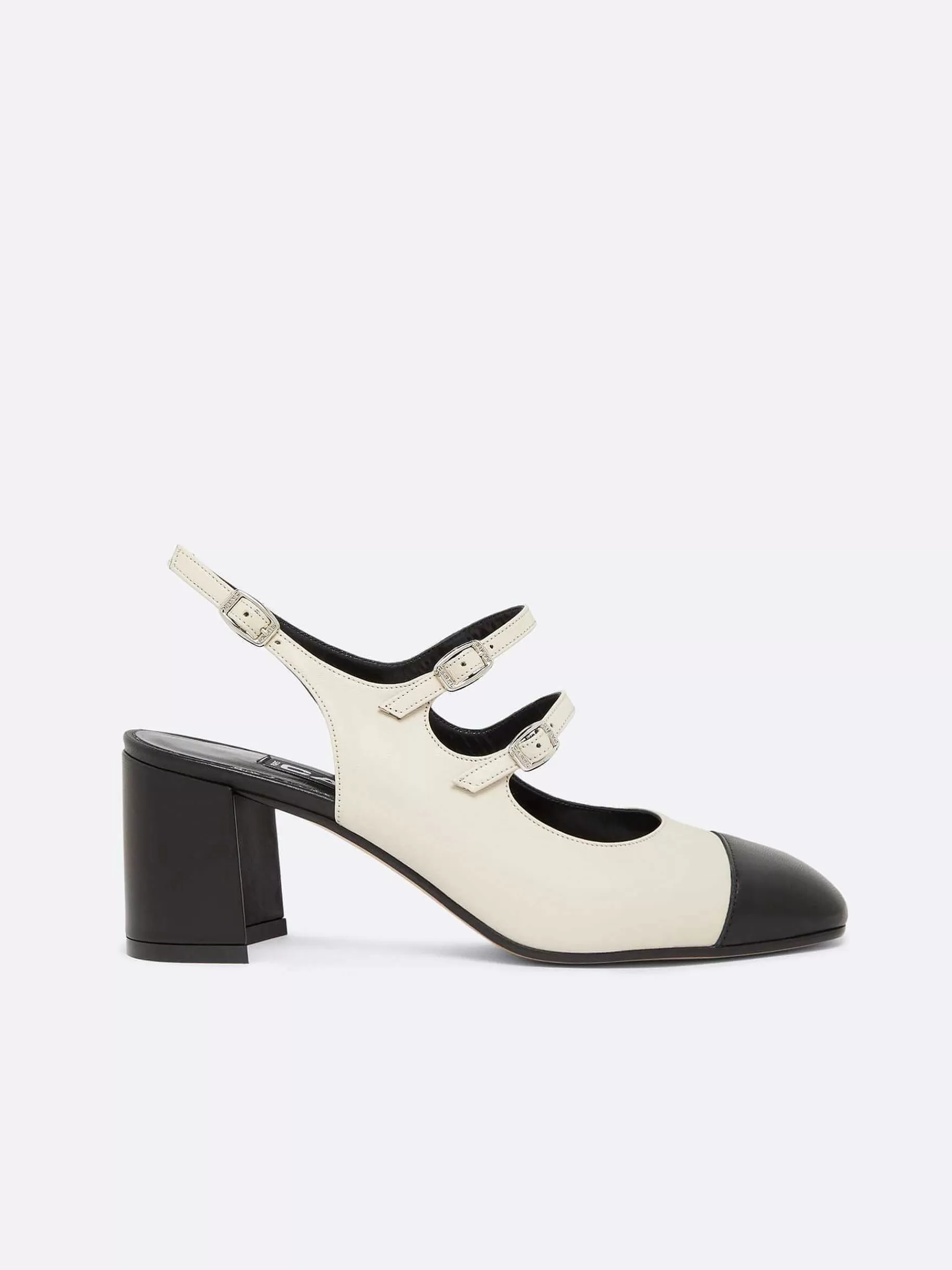 Women Carel Slingbacks-Beige And Black Leather Slingback Mary Janes