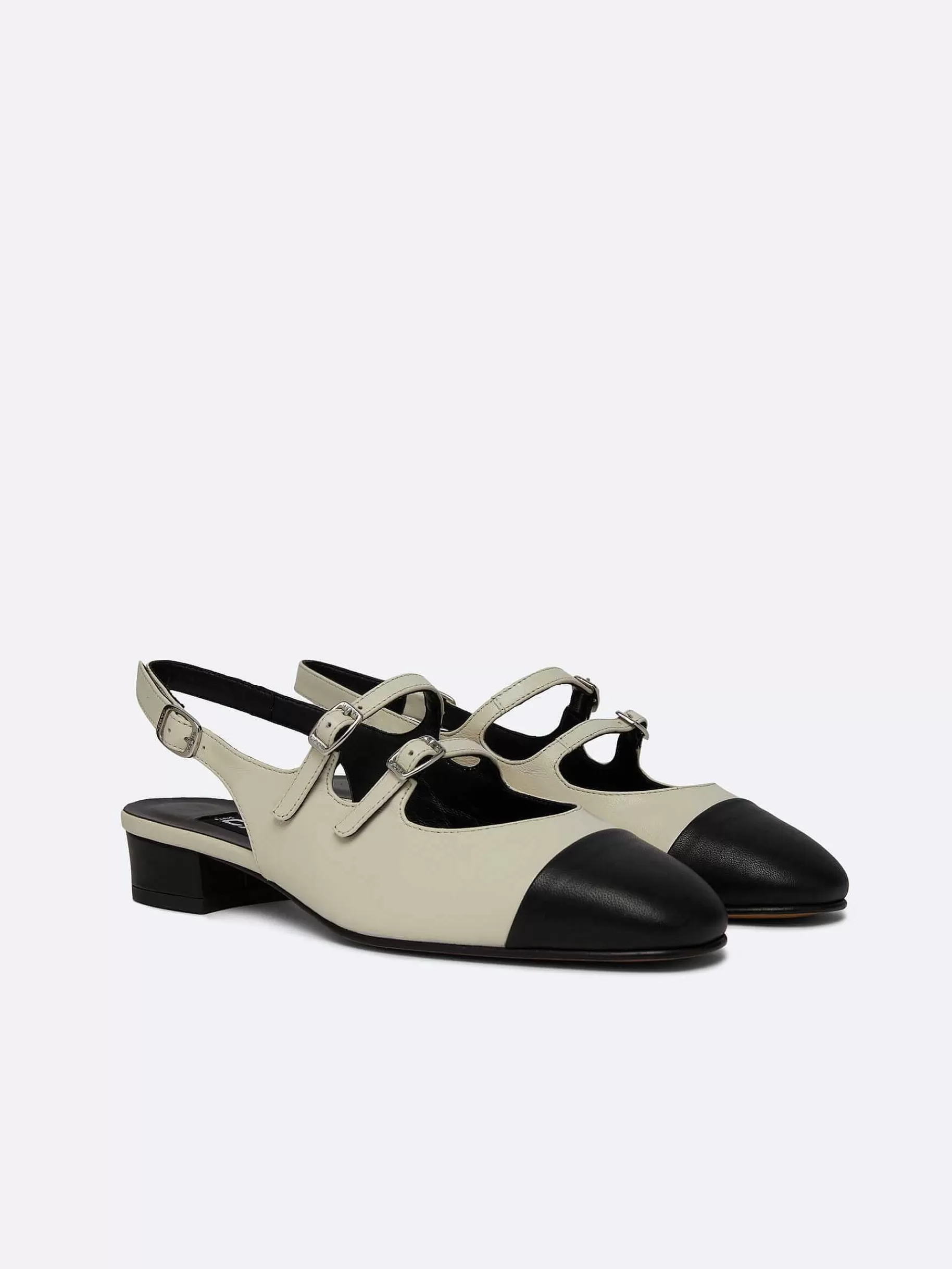 Women Carel Mary Janes-Beige And Black Leather Slingback Mary Janes