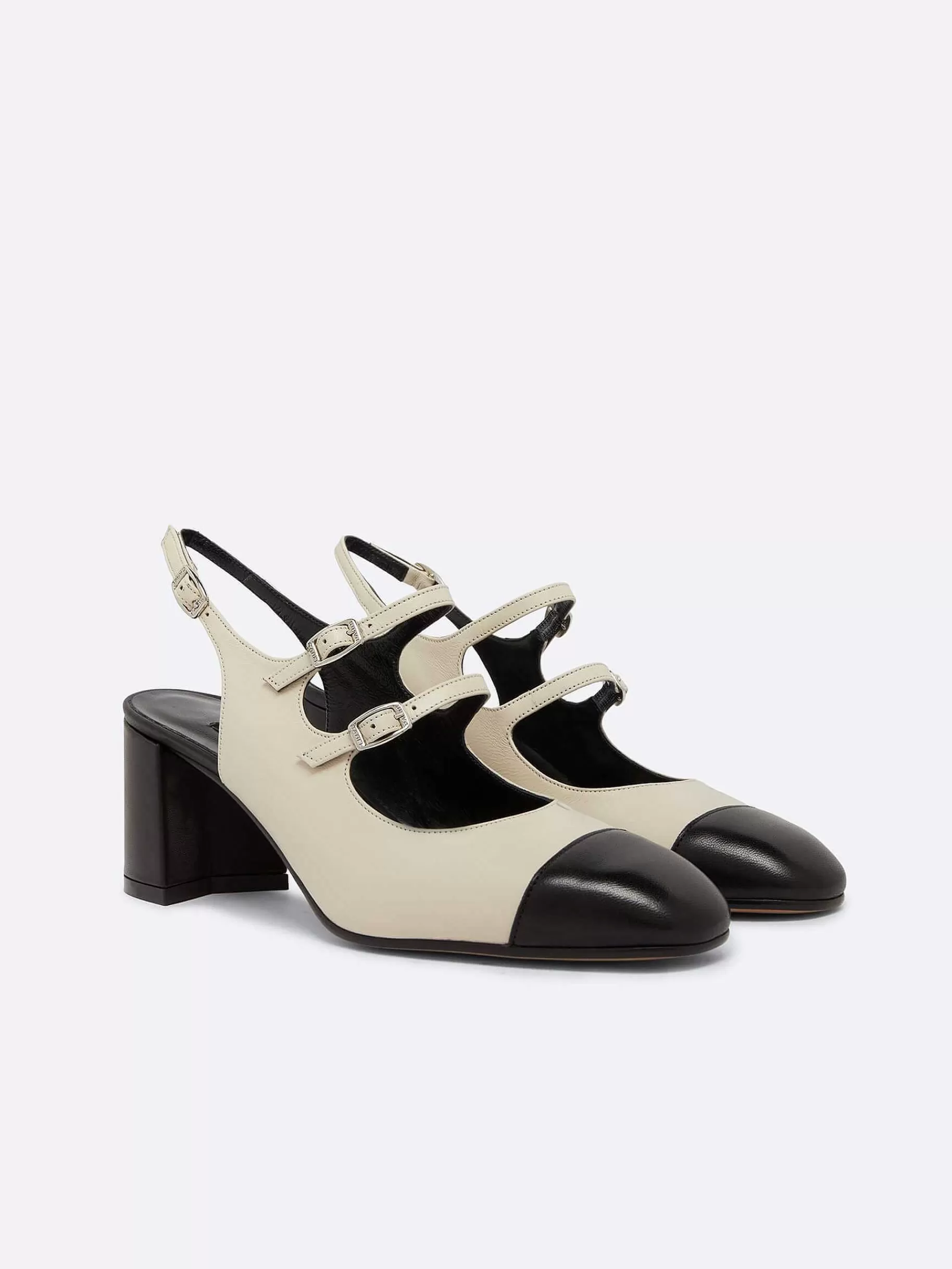 Women Carel Slingbacks-Beige And Black Leather Slingback Mary Janes