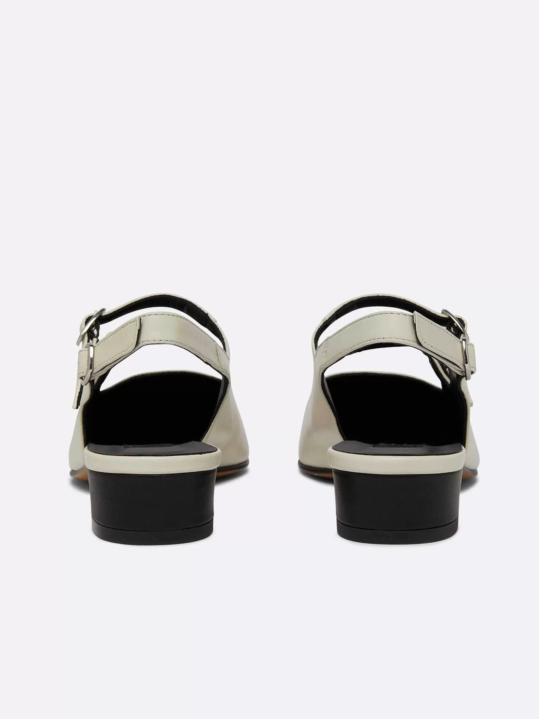 Women Carel Mary Janes-Beige And Black Leather Slingback Mary Janes