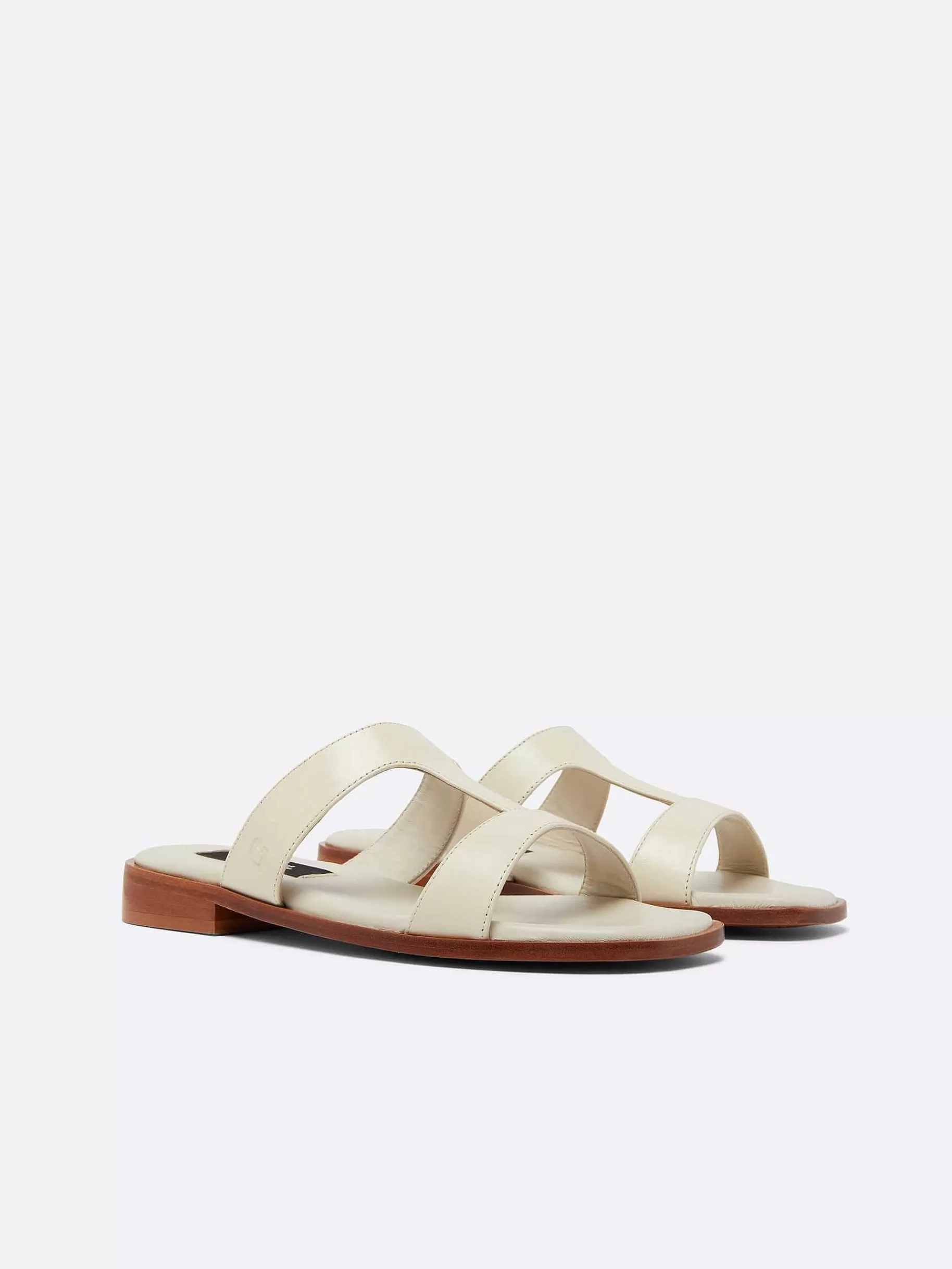Women Carel Sandals And Mules-Beige Leather Flat Mules