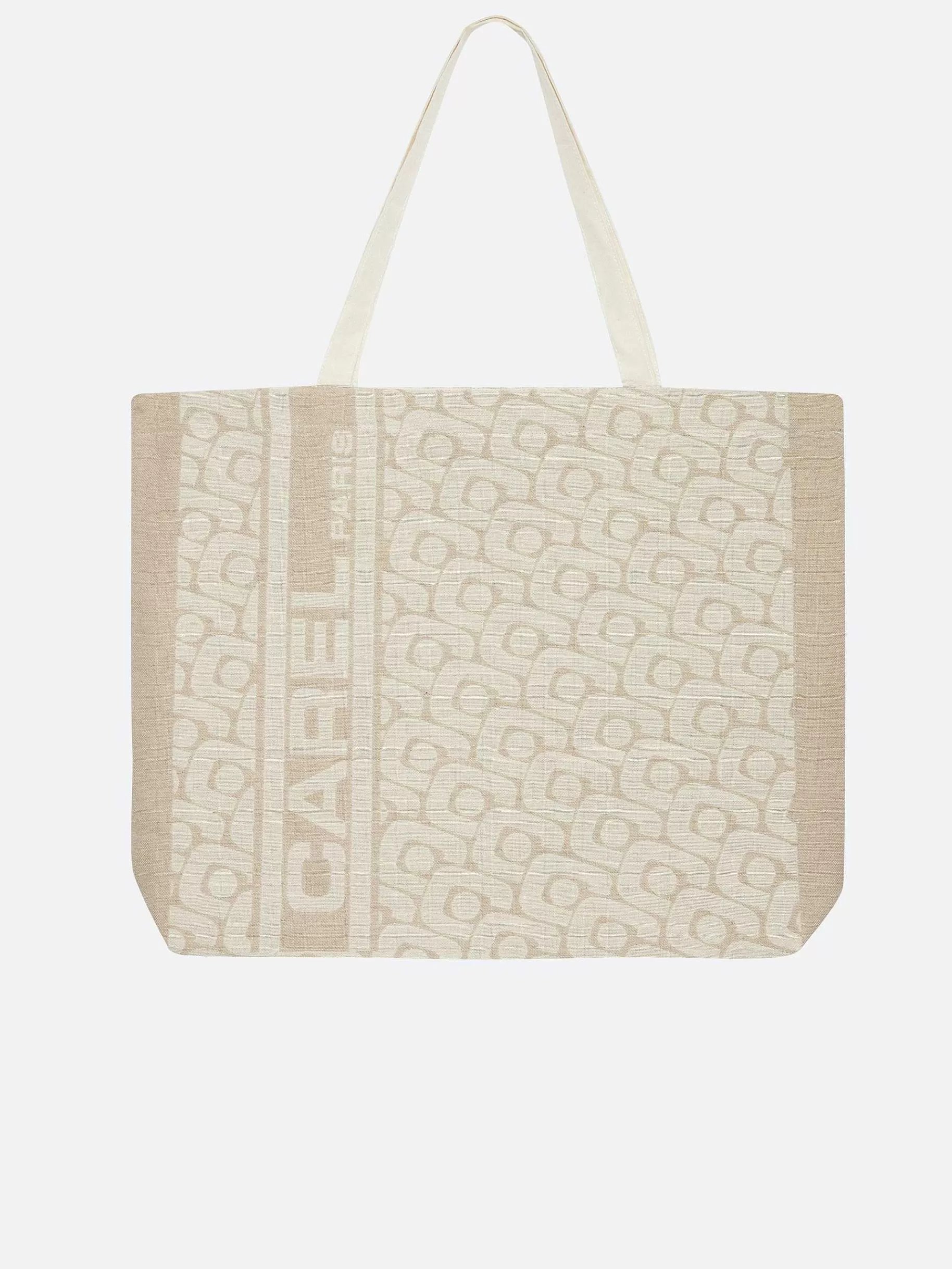 Women Carel Accessories-Beige Monogrammed Tote Bag With Jacquard Weave