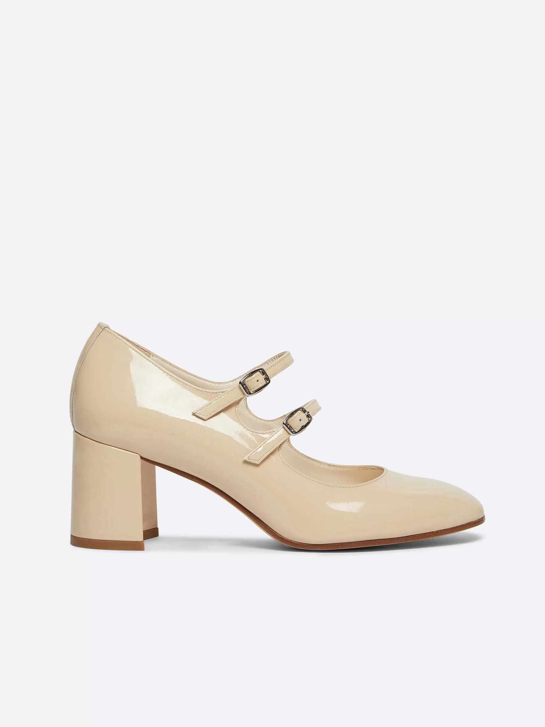 Women Carel Mary Janes-Beige Patent Leather Mary Janes Pumps