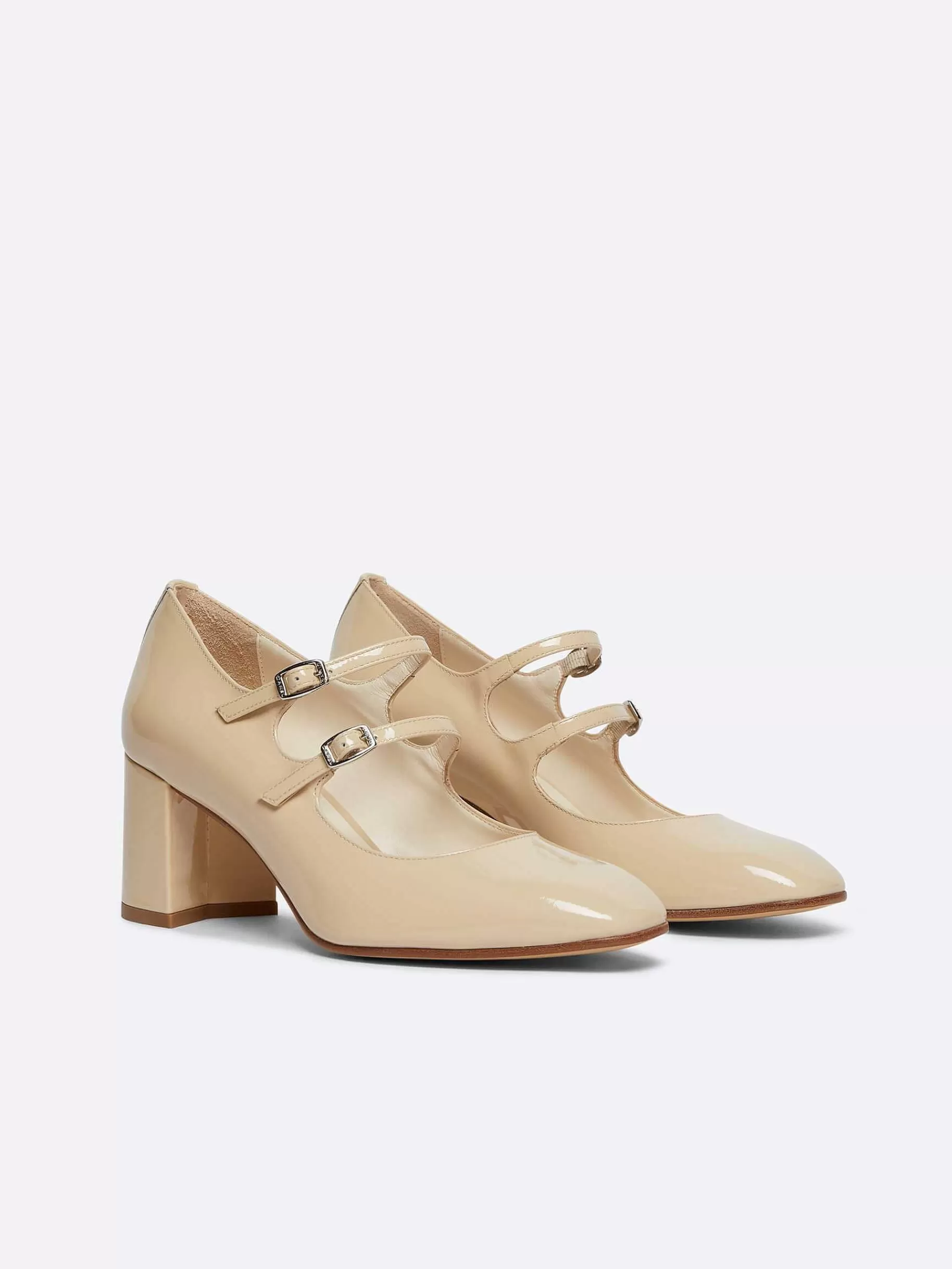 Women Carel Mary Janes-Beige Patent Leather Mary Janes Pumps