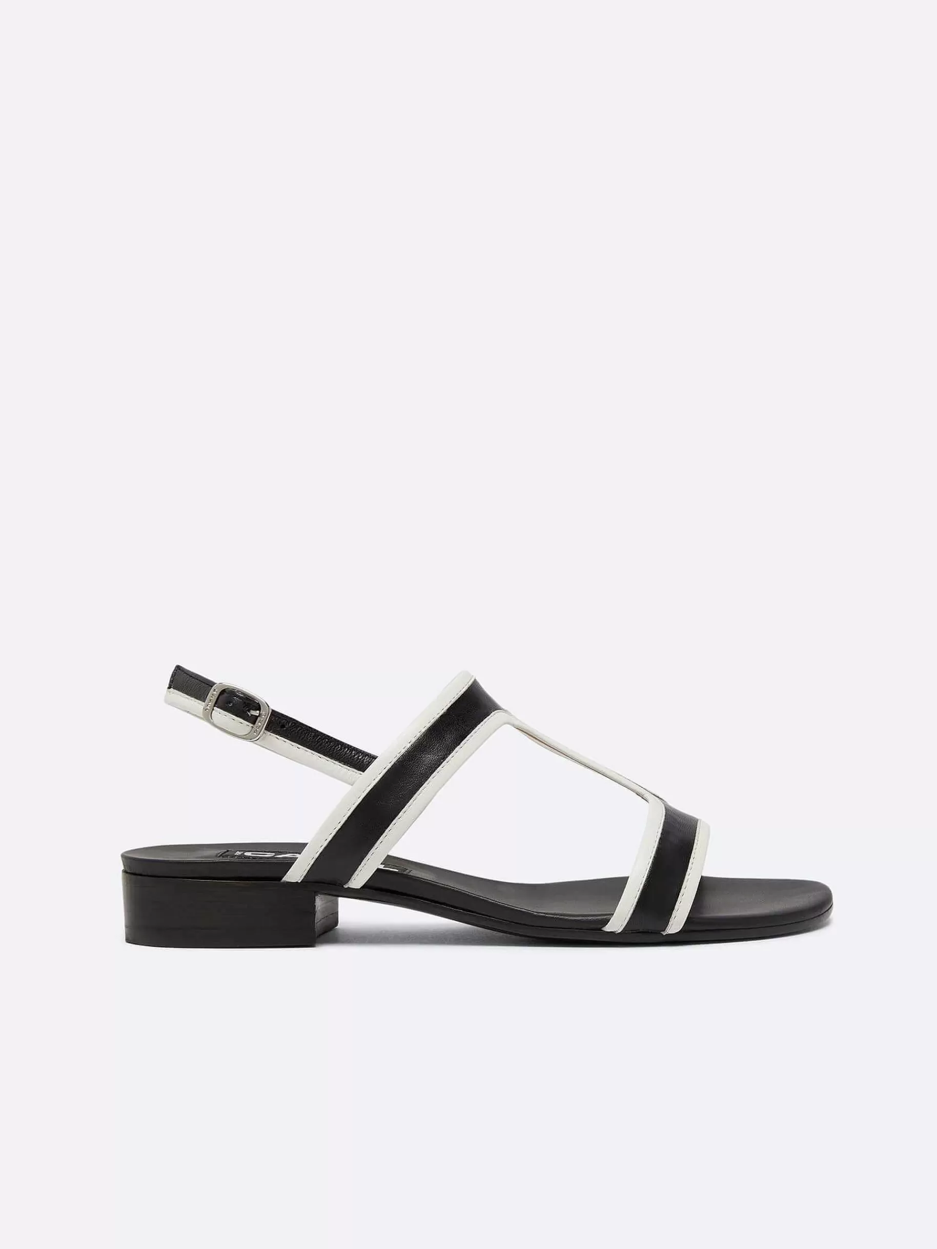 Women Carel Sandals And Mules-Black And Ivory Leather Sandals