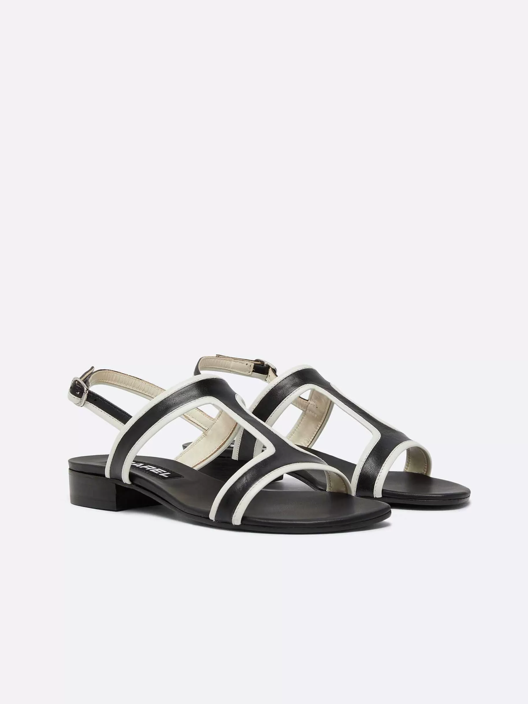 Women Carel Sandals And Mules-Black And Ivory Leather Sandals