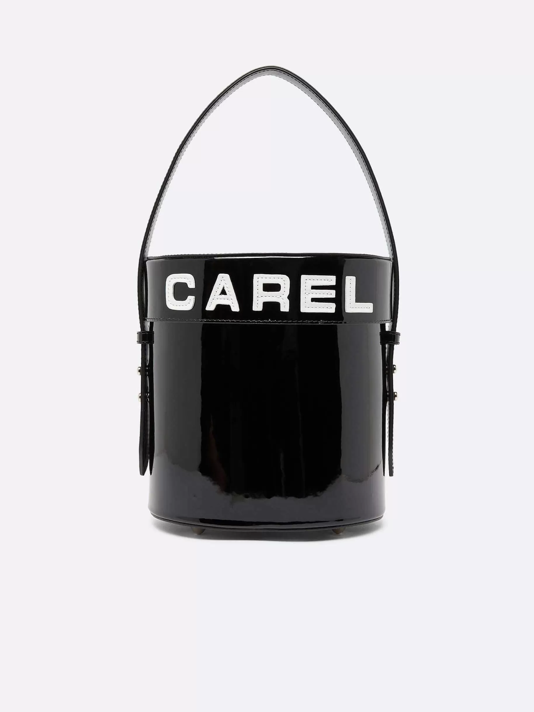 Women Carel Bags-Black And White Patent Leather Bucket Bag
