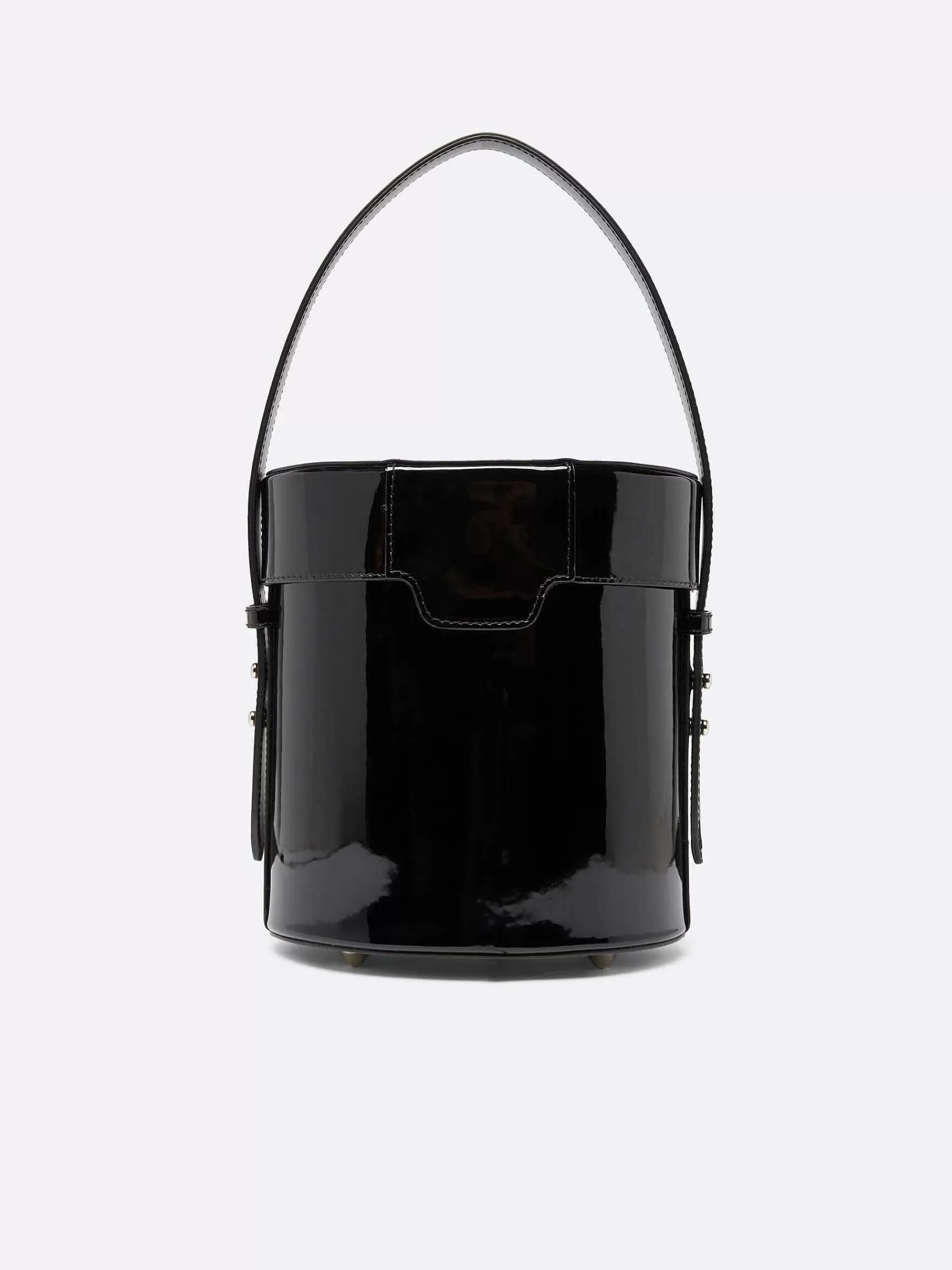 Women Carel Bags-Black And White Patent Leather Bucket Bag