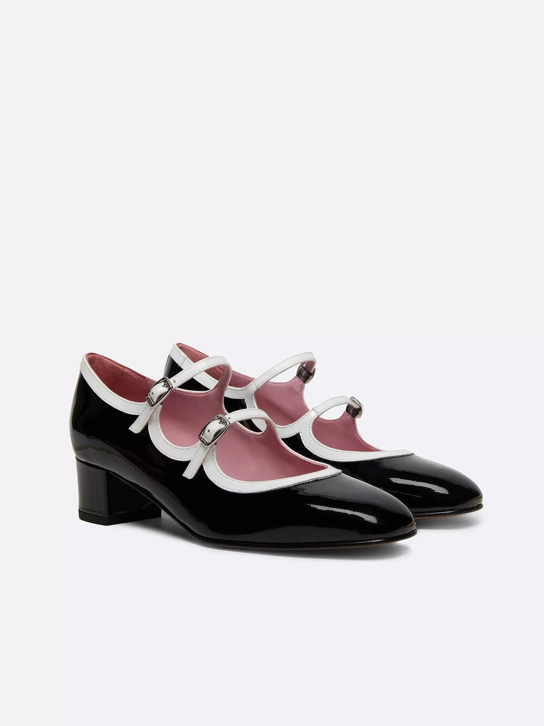 Women Carel Mary Janes-Black And White Patent Leather Mary Janes Pumps