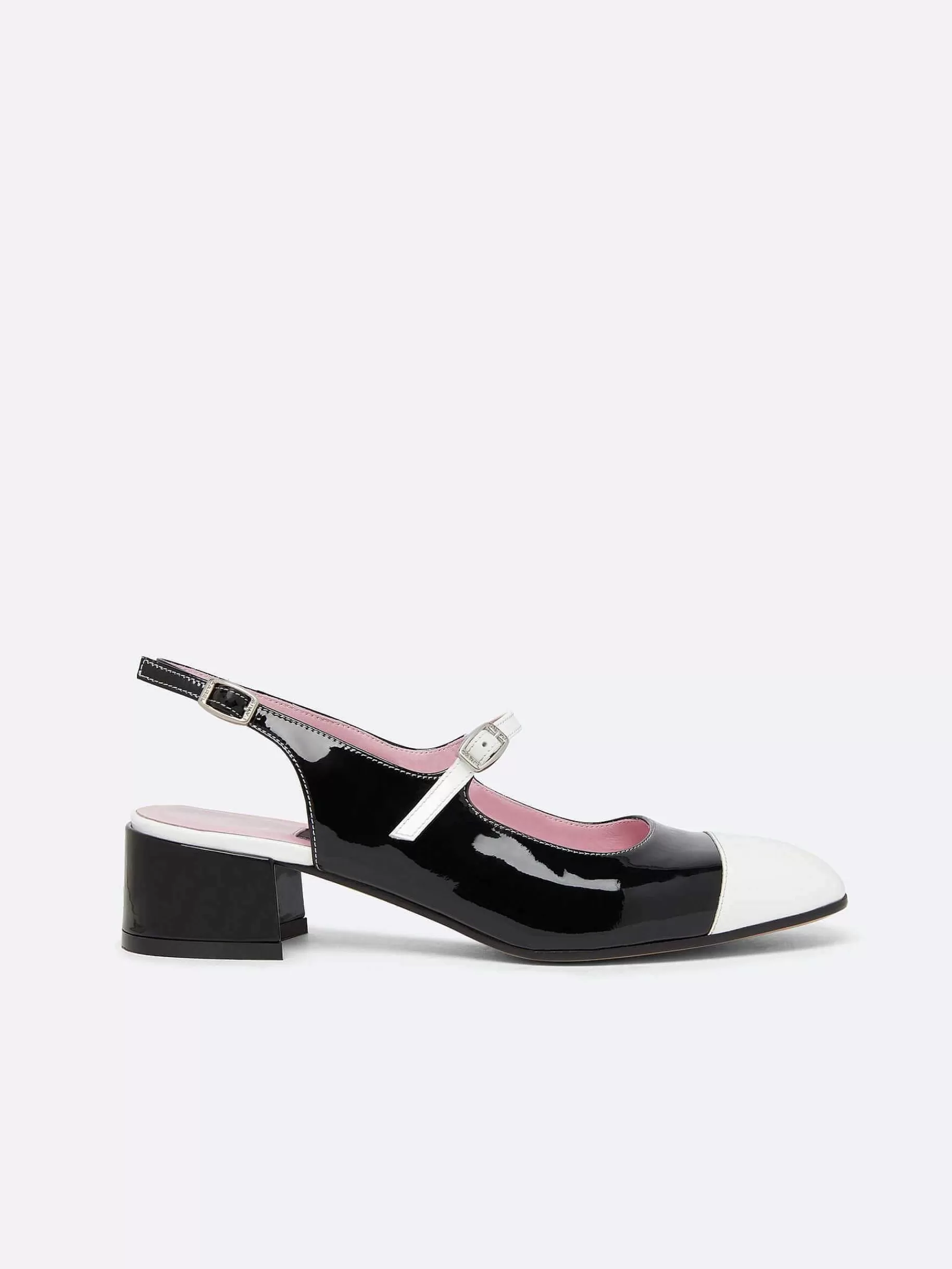 Women Carel Mary Janes-Black And White Patent Leather Slingback Mary Janes