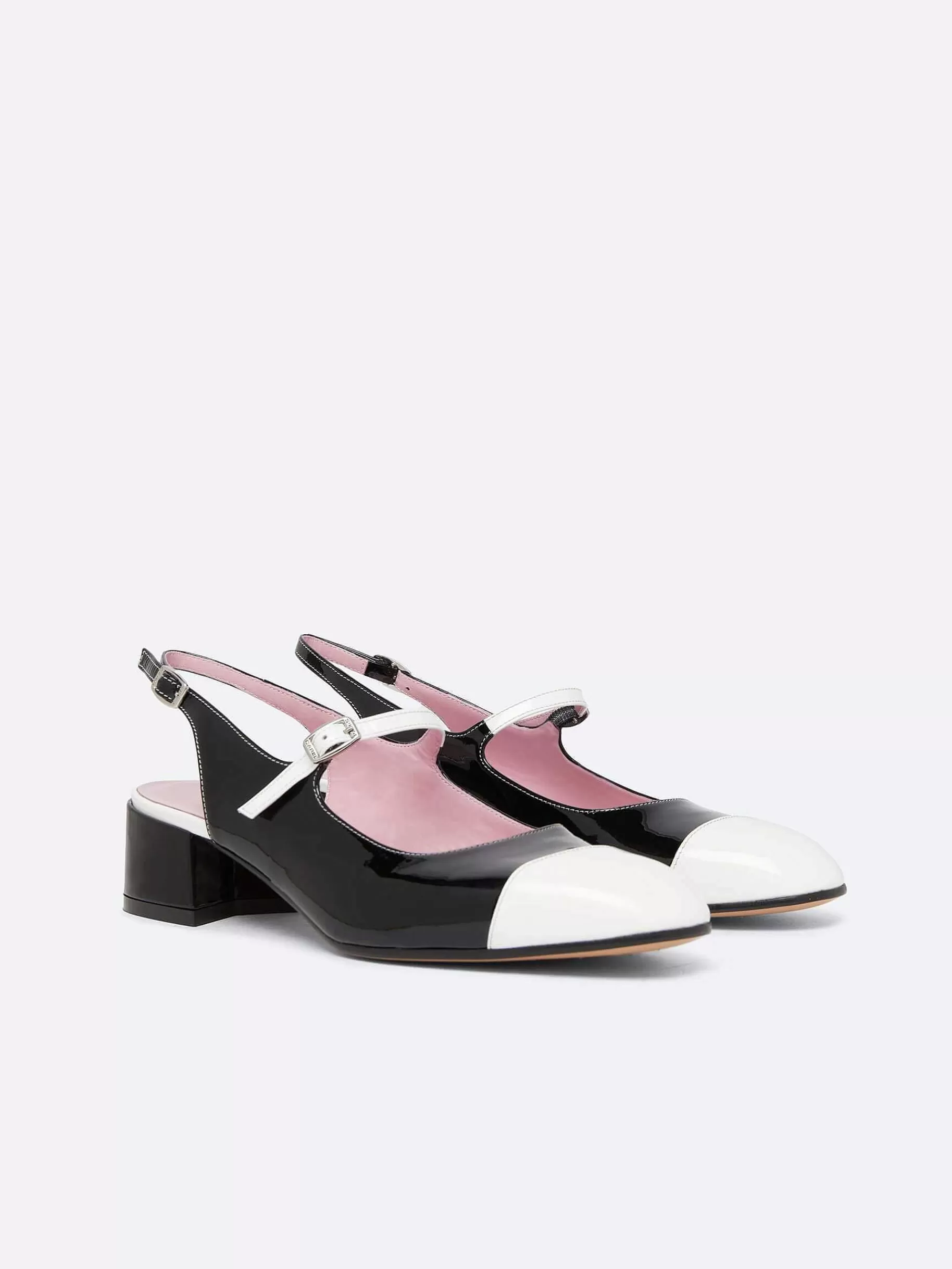 Women Carel Mary Janes-Black And White Patent Leather Slingback Mary Janes