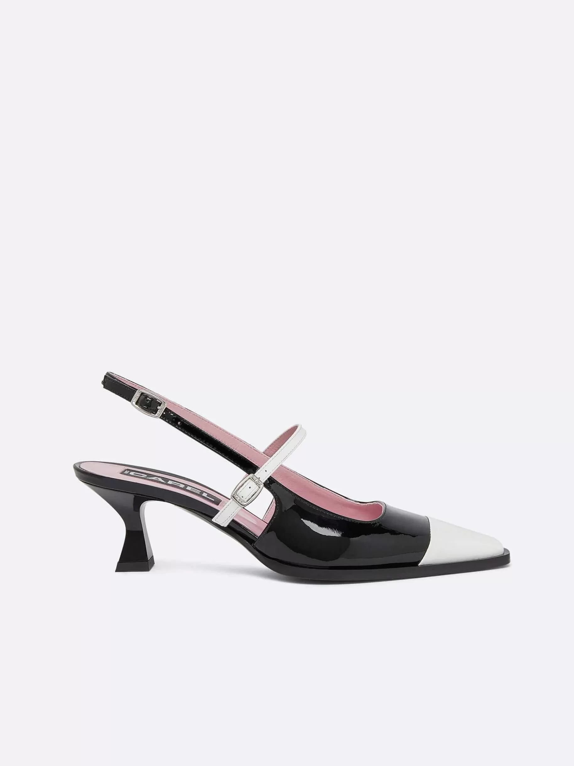 Women Carel Pumps-Black And White Patent Leather Slingback Pumps