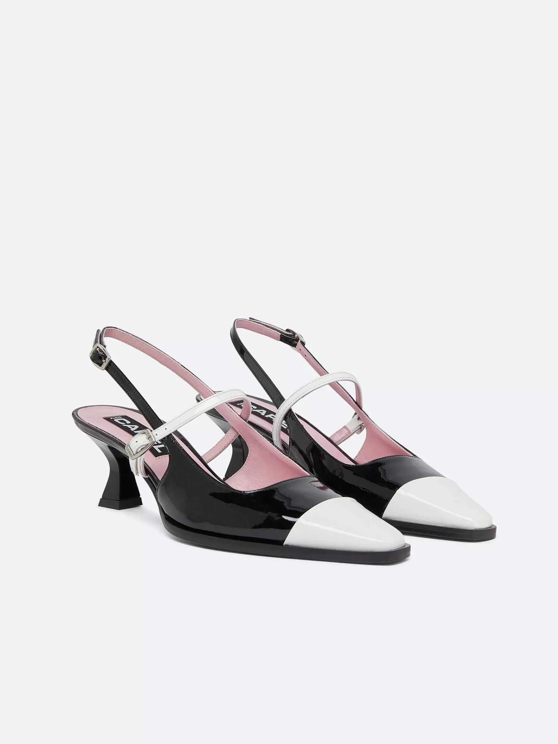 Women Carel Pumps-Black And White Patent Leather Slingback Pumps