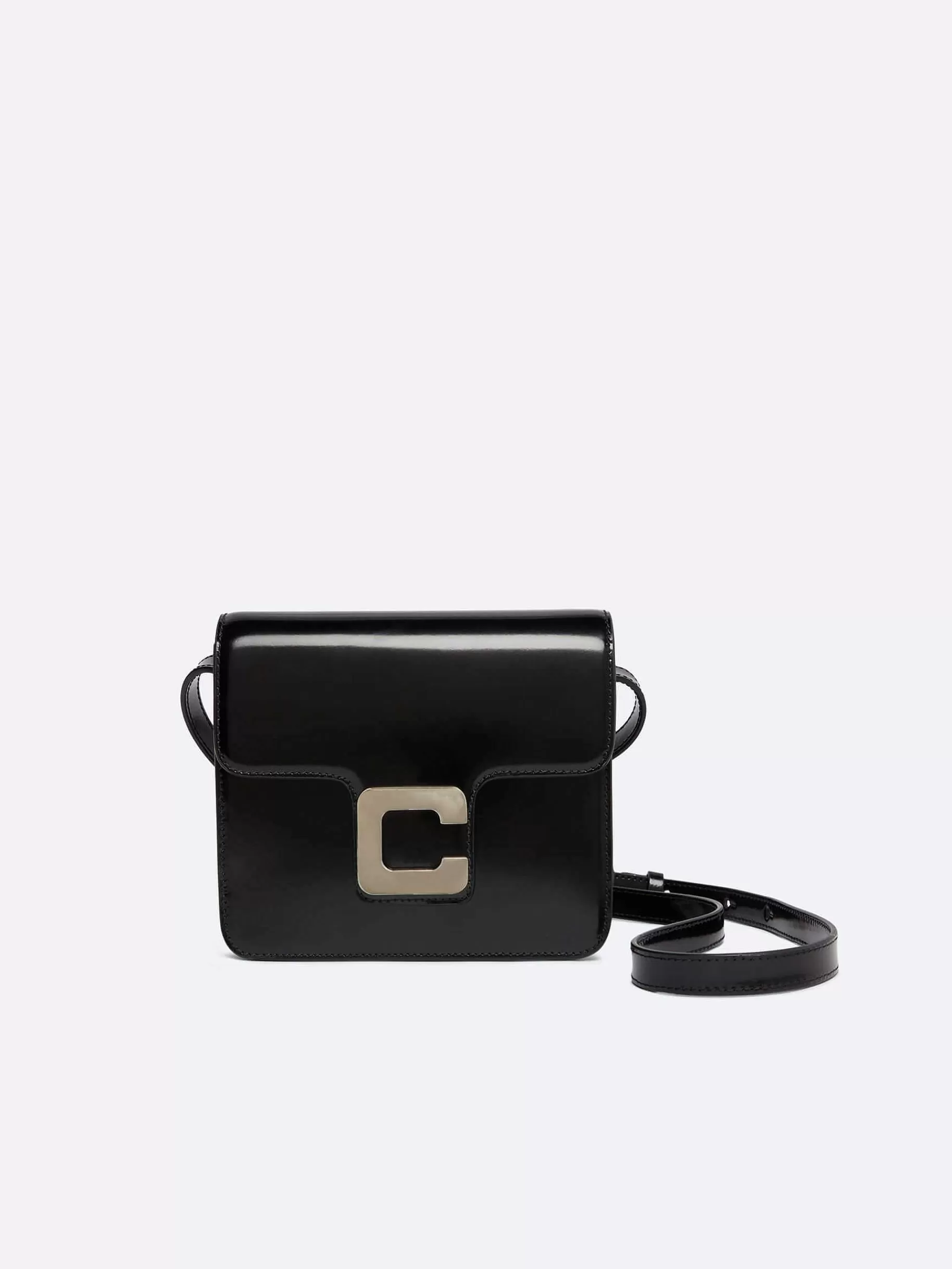 Women Carel Bags-Black Glossy Leather Bag