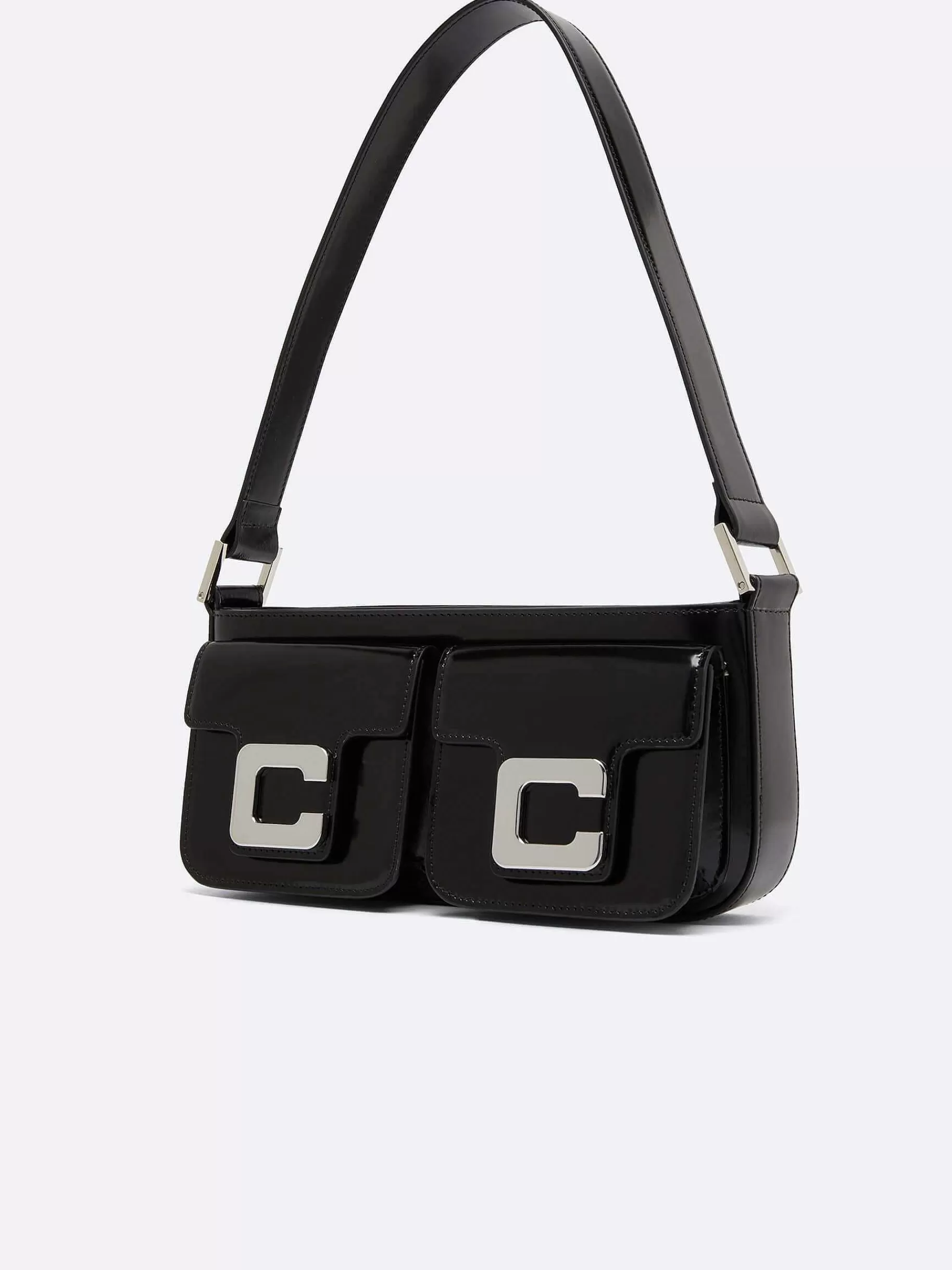 Women Carel Bags-Black Glossy Leather Bag