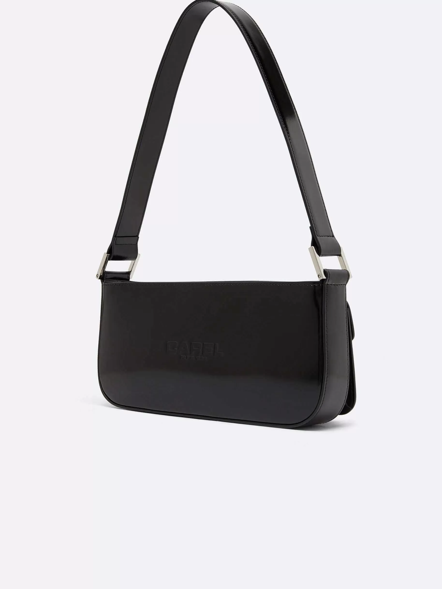 Women Carel Bags-Black Glossy Leather Bag
