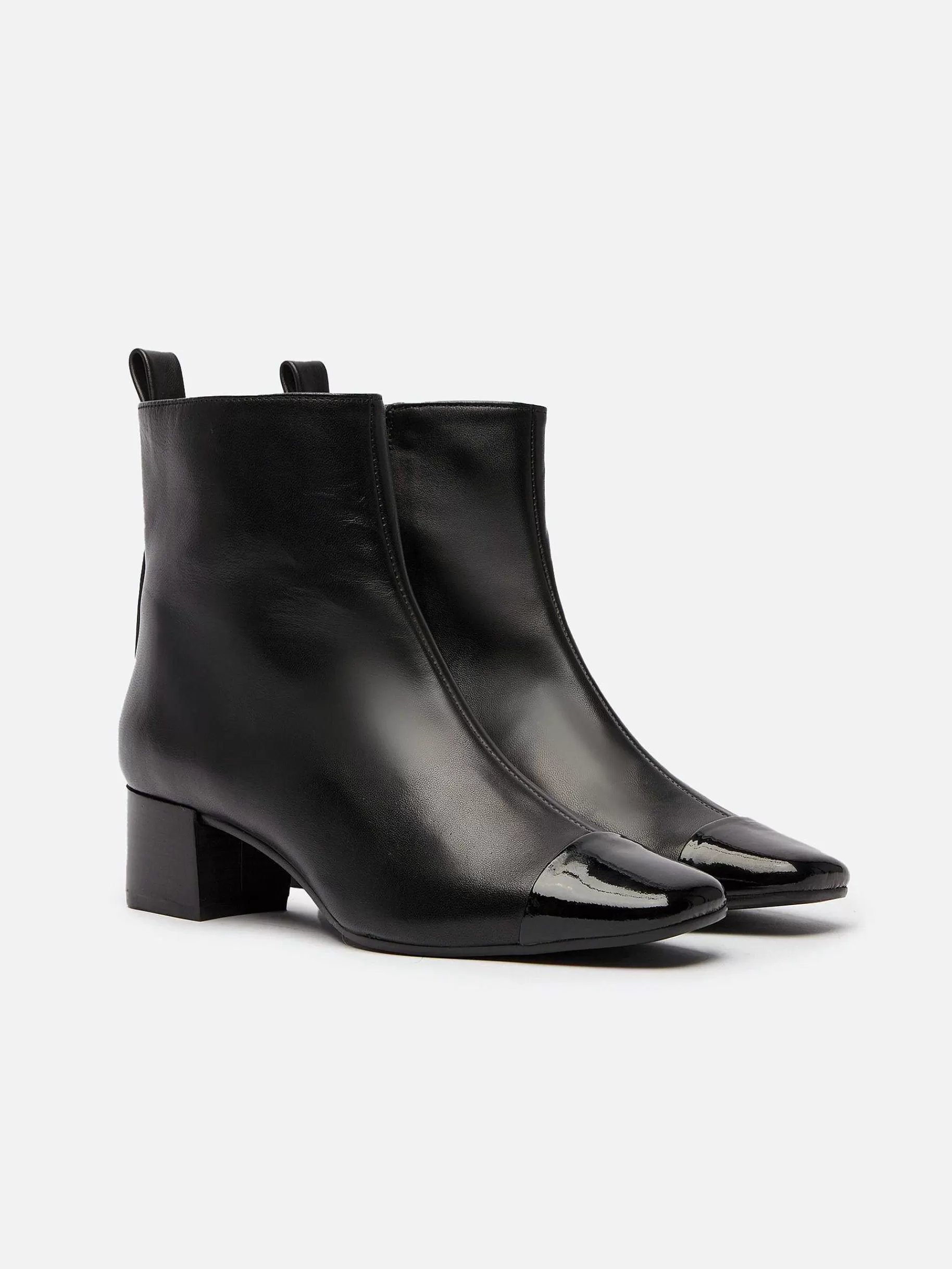 Women Carel Boots And Ankle Boots-Black Leather And Patent Ankle Boots