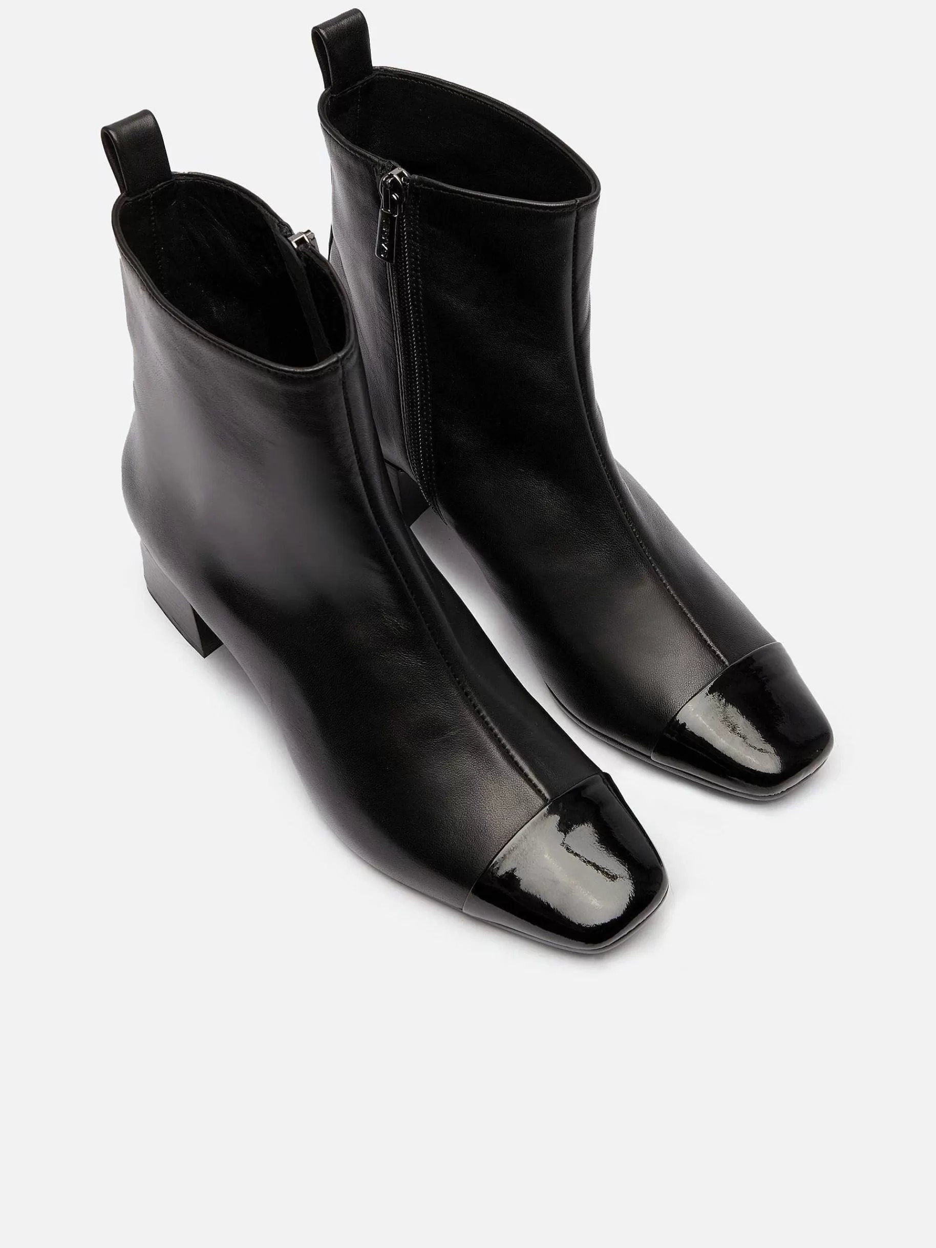 Women Carel Boots And Ankle Boots-Black Leather And Patent Ankle Boots