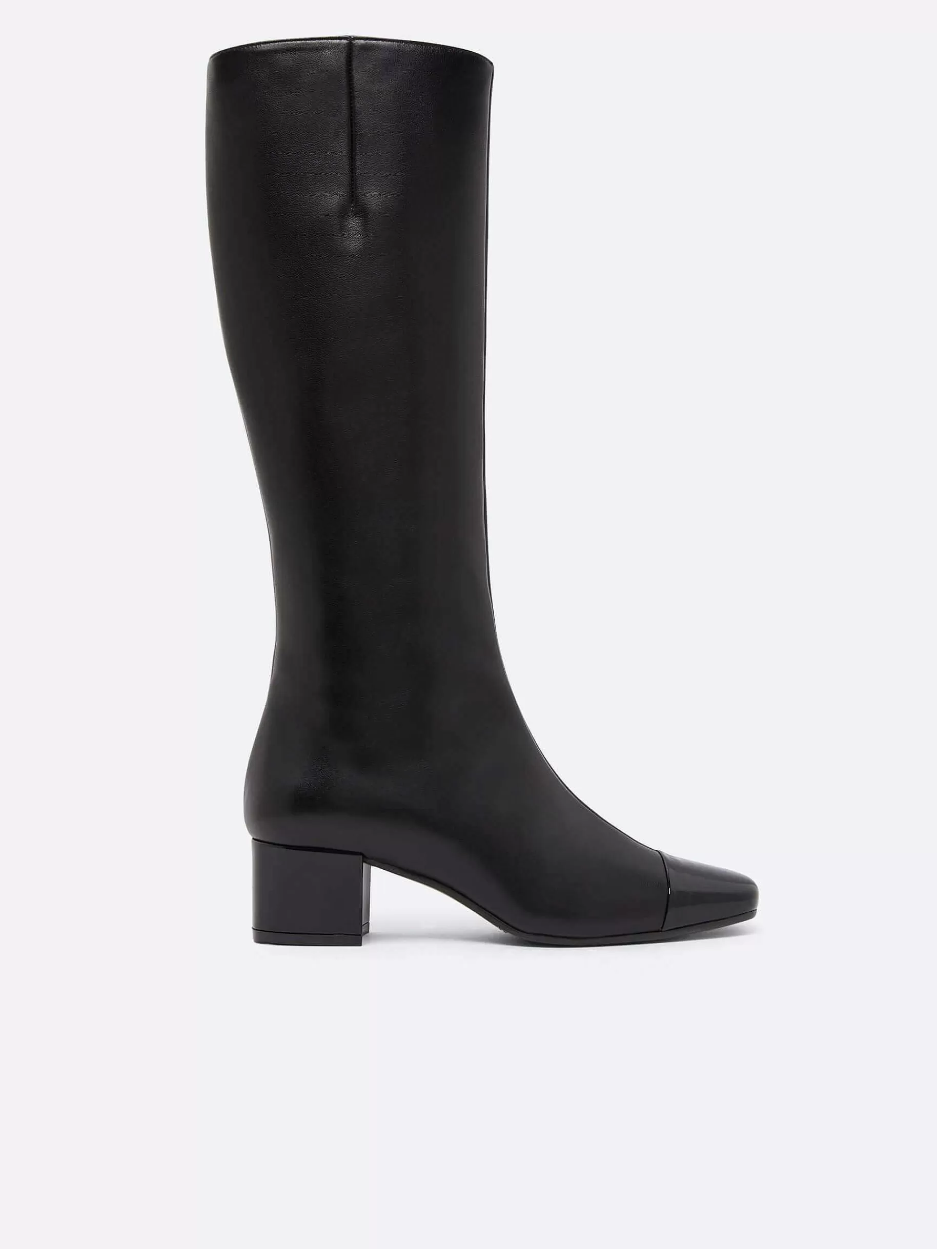 Women Carel Boots And Ankle Boots-Black Leather And Patent Leather Boots