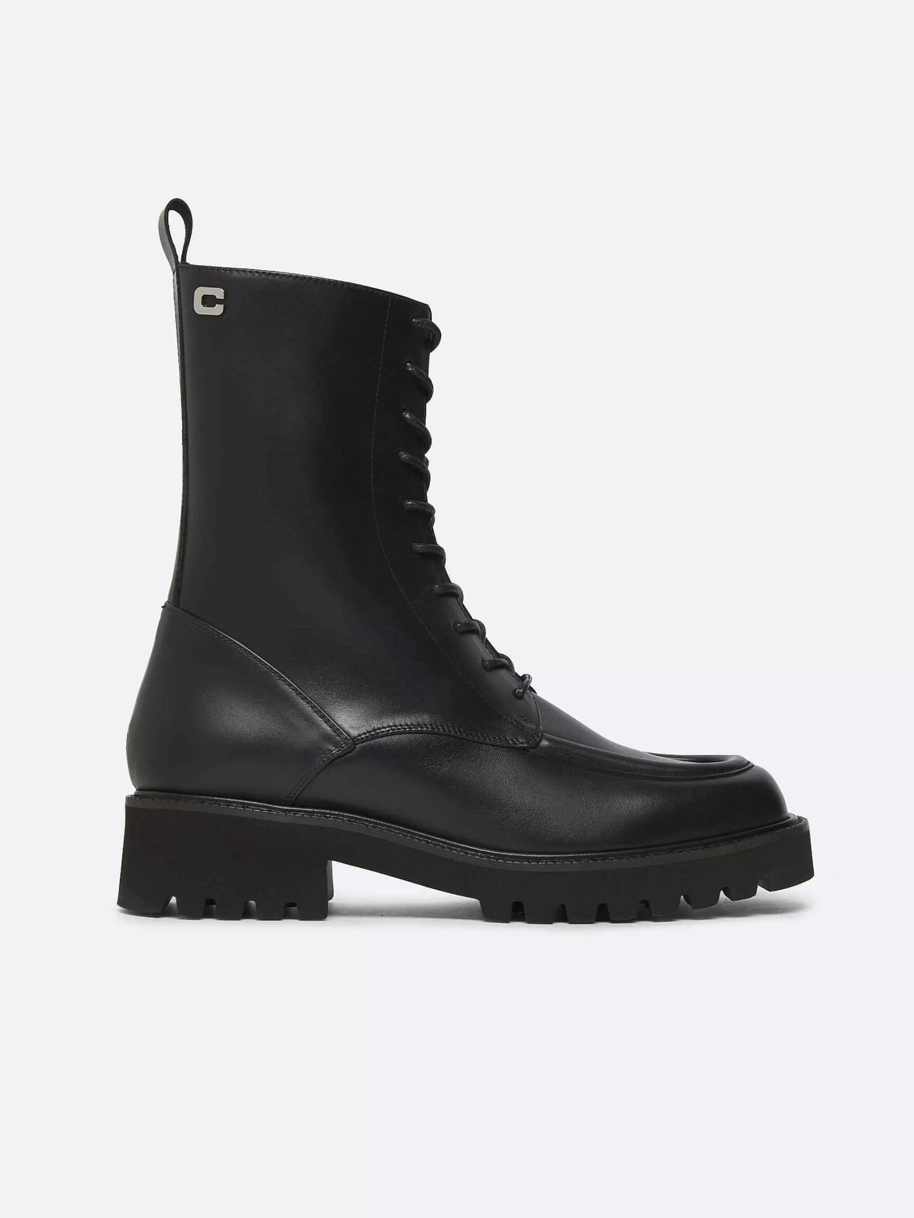 Women Carel Boots And Ankle Boots-Black Leather Lace-Up Boots