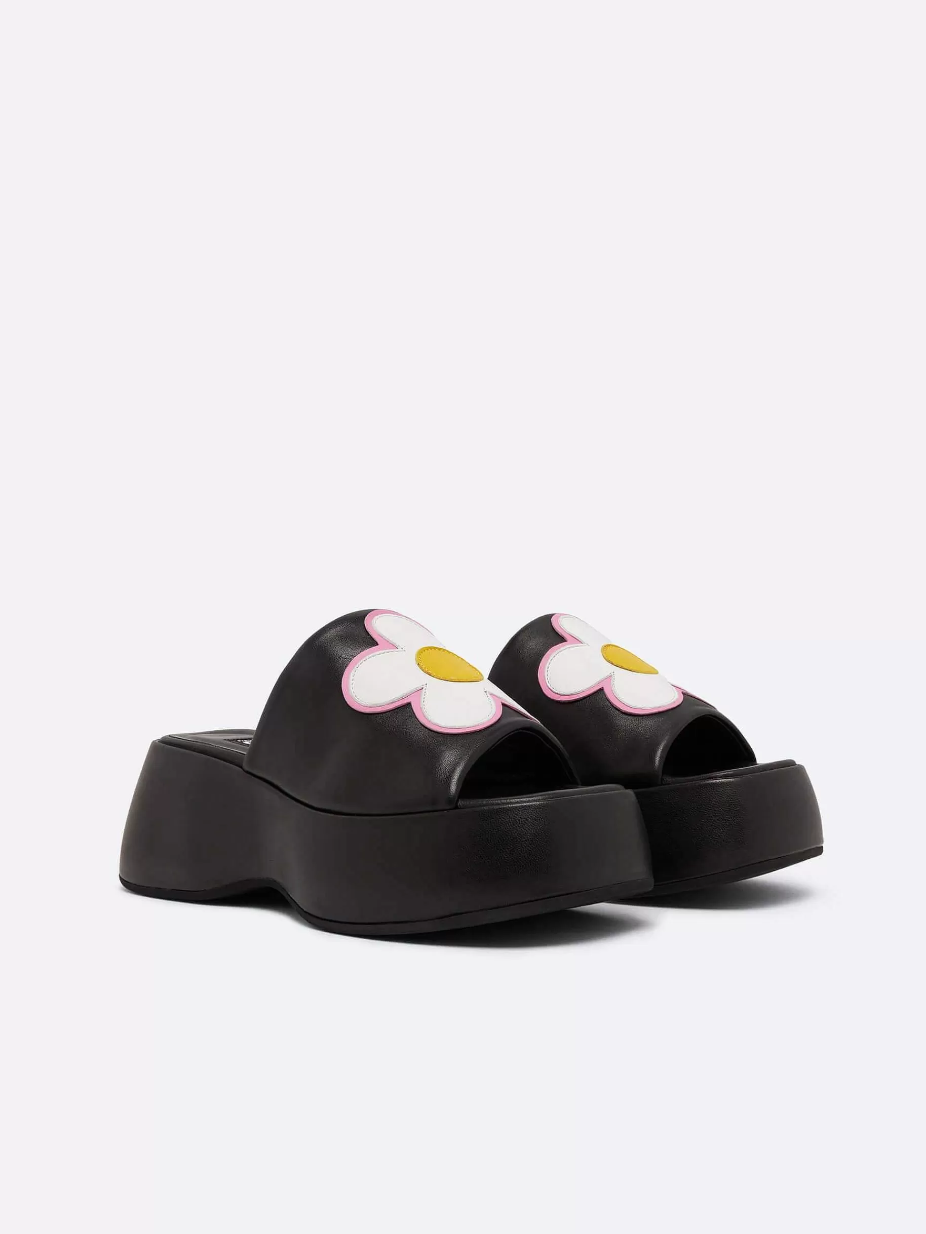 Women Carel Sandals And Mules-Black Leather Platform Mules