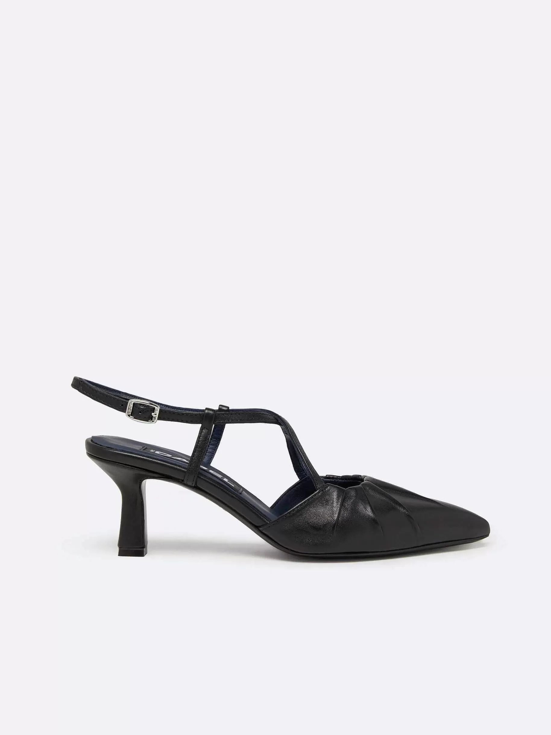 Women Carel Pumps-Black Leather Slingback Pumps