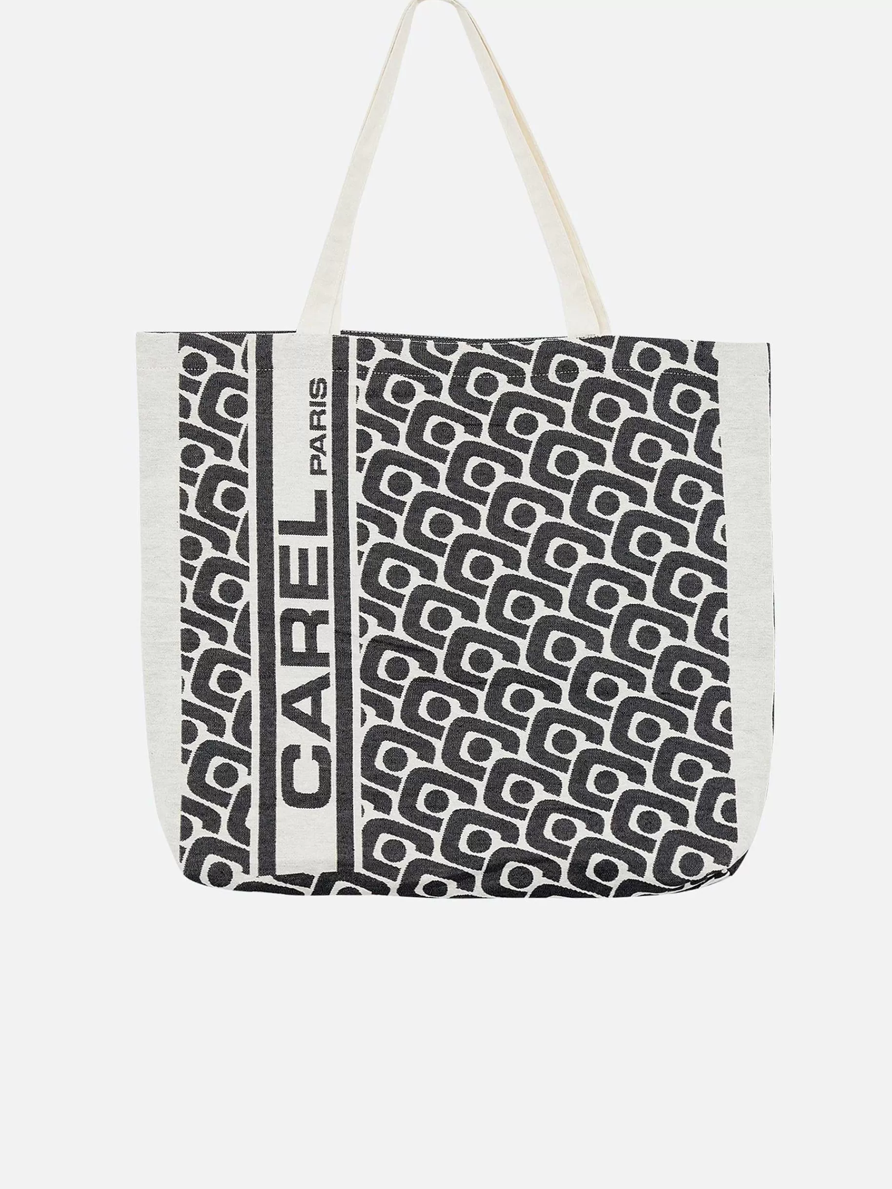 Women Carel Accessories-Black Monogrammed Tote Bag With Jacquard Weave