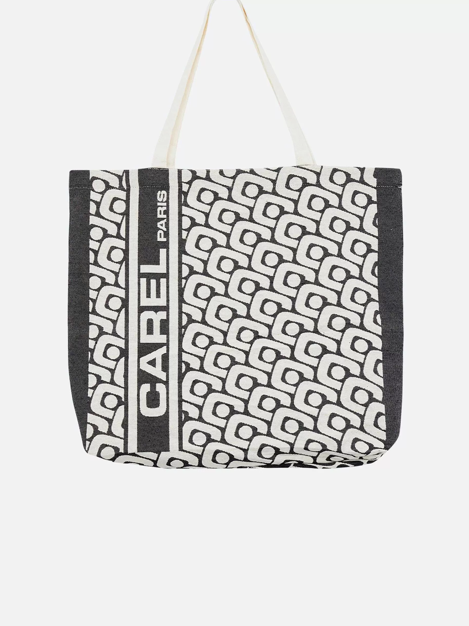 Women Carel Accessories-Black Monogrammed Tote Bag With Jacquard Weave