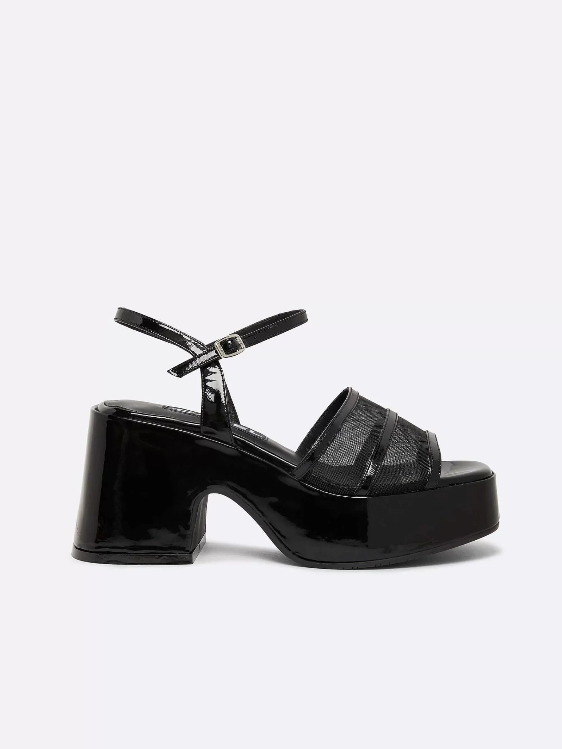 Women Carel Sandals And Mules-Black Patent Leather And Mesh Sandals
