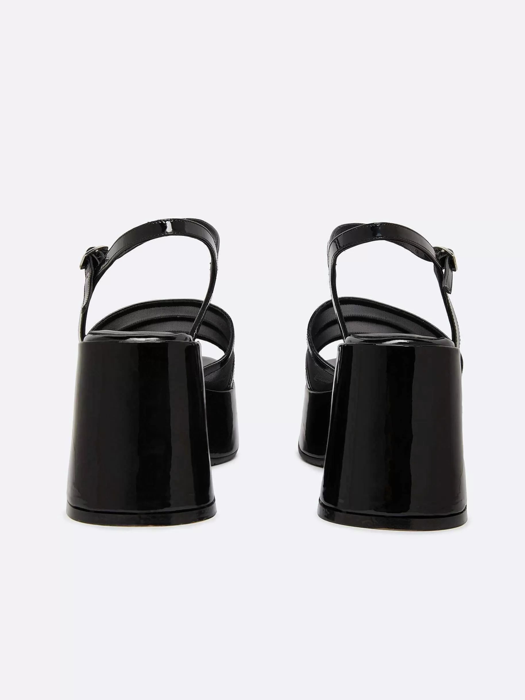 Women Carel Sandals And Mules-Black Patent Leather And Mesh Sandals