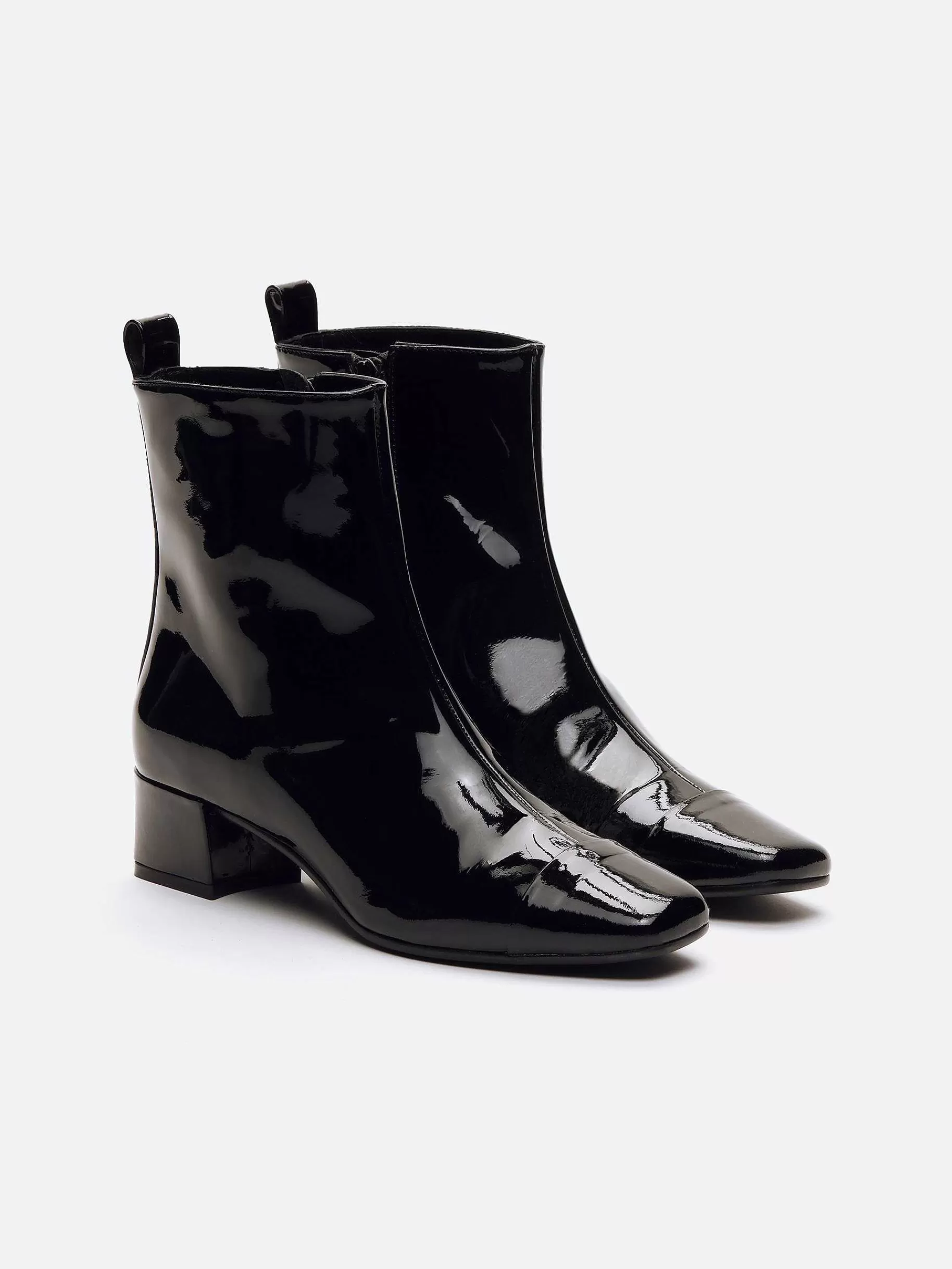 Women Carel Boots And Ankle Boots-Black Patent Leather Ankle Boots