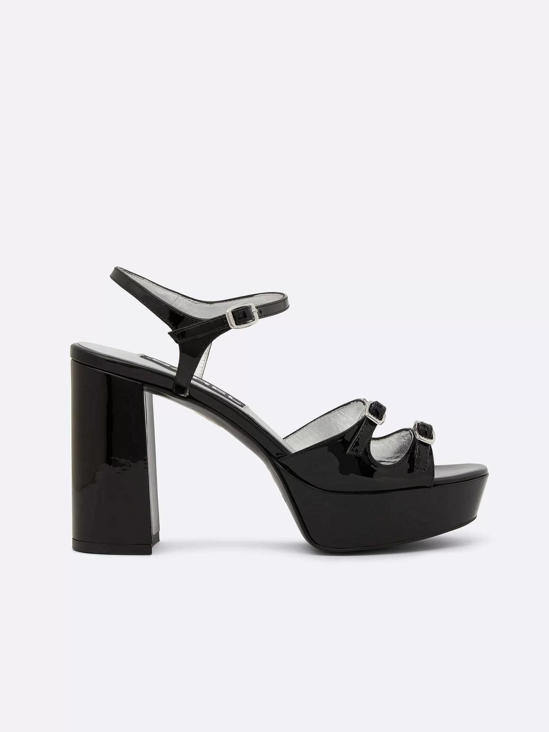 Women Carel Sandals And Mules-Black Patent Leather Platform Sandals