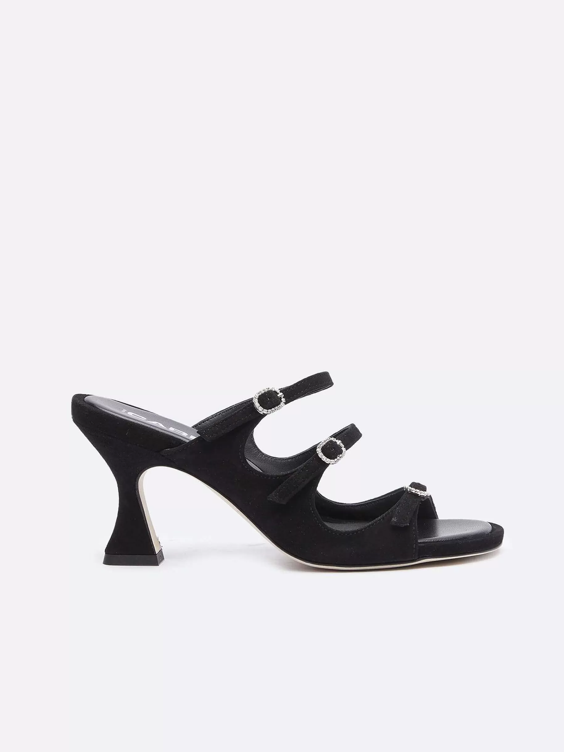 Women Carel Sandals And Mules-Black Suede Leather And Strass Buckles Mules