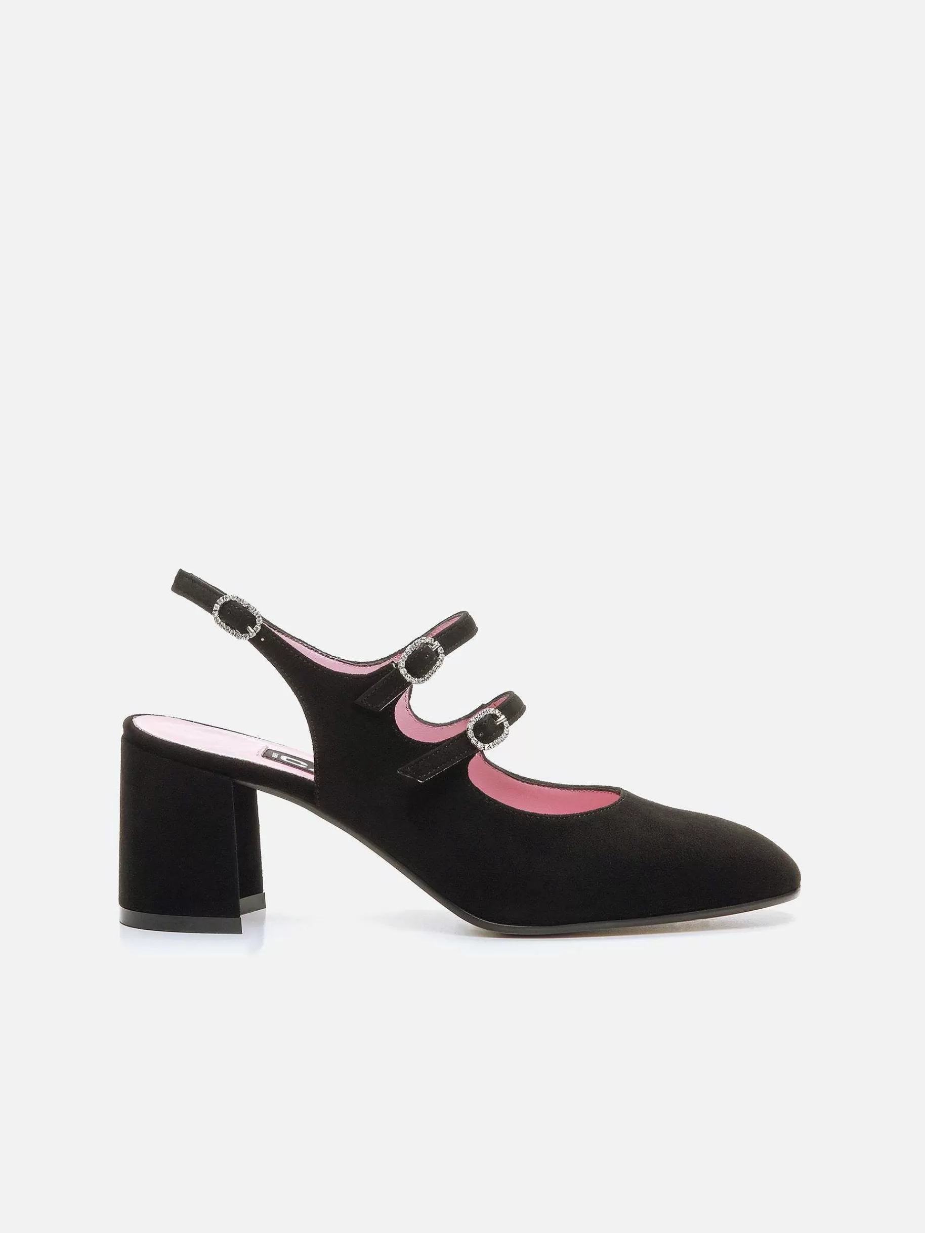 Women Carel Slingbacks-Black Suede Leather And Strass Buckles Slingback Mary Janes