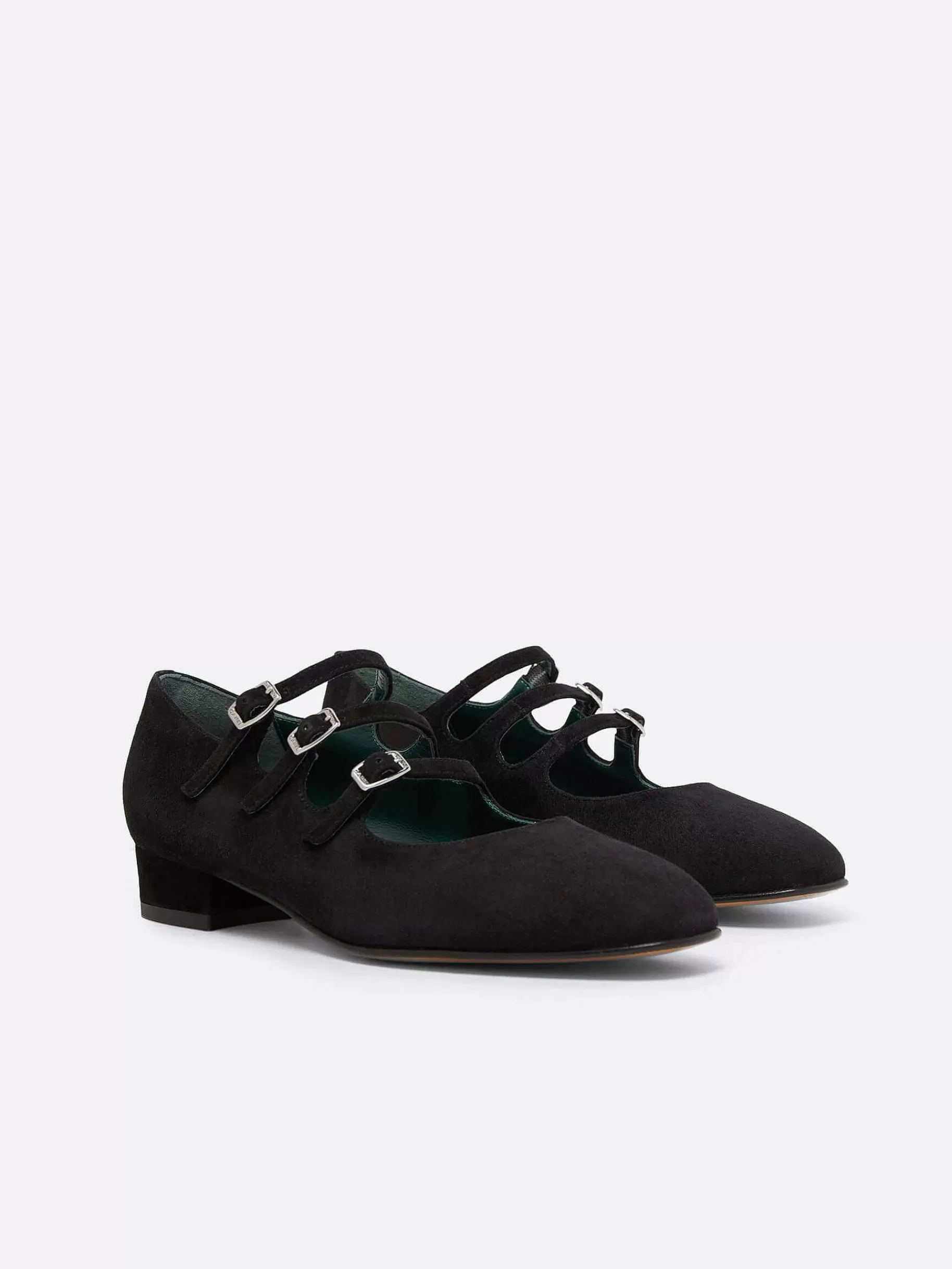 Women Carel Mary Janes-Black Suede Leather Mary Janes Ballet Flats