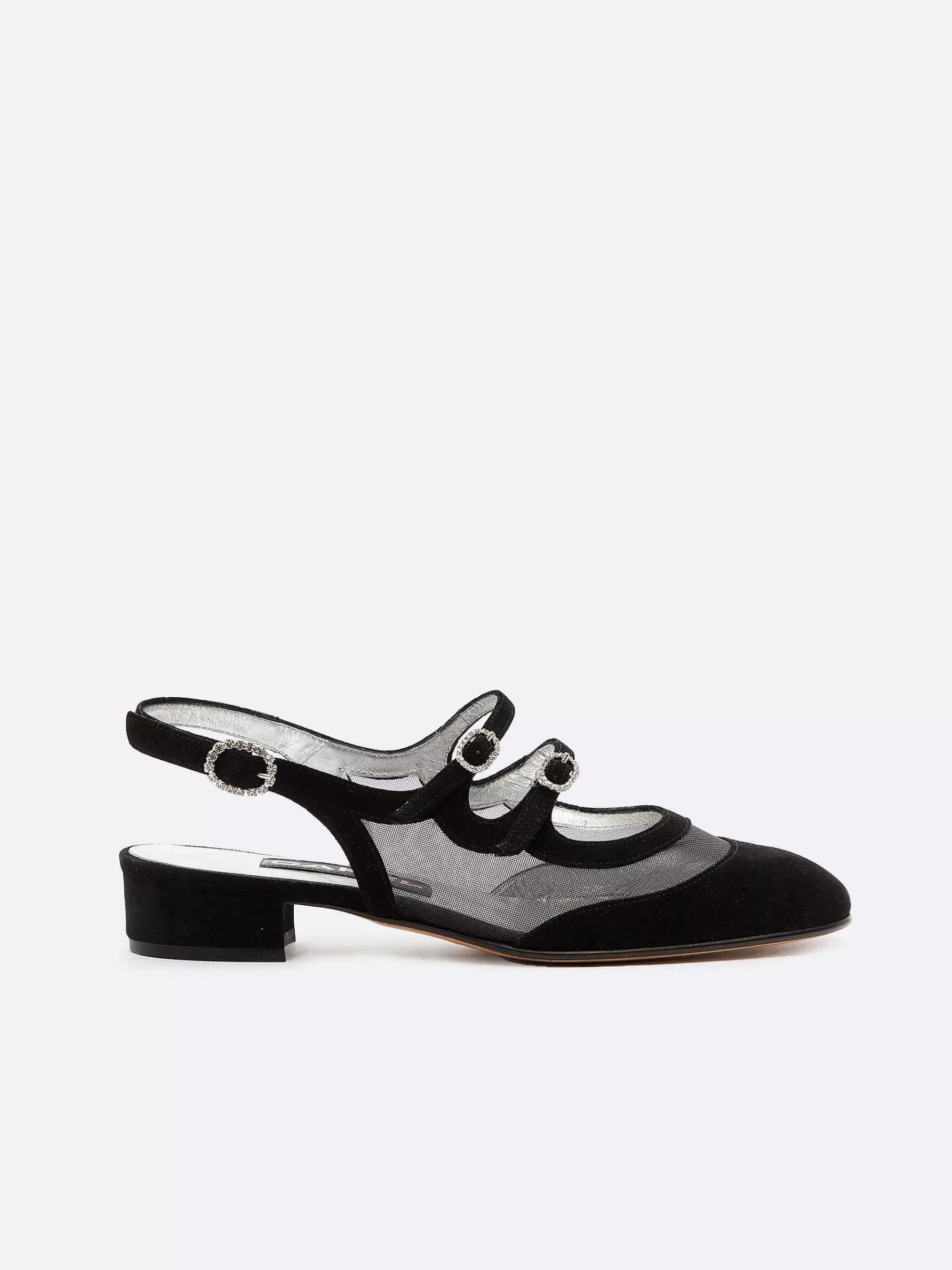 Women Carel Slingbacks-Black Suede Leather Mesh And Strass Buckles Mary Janes