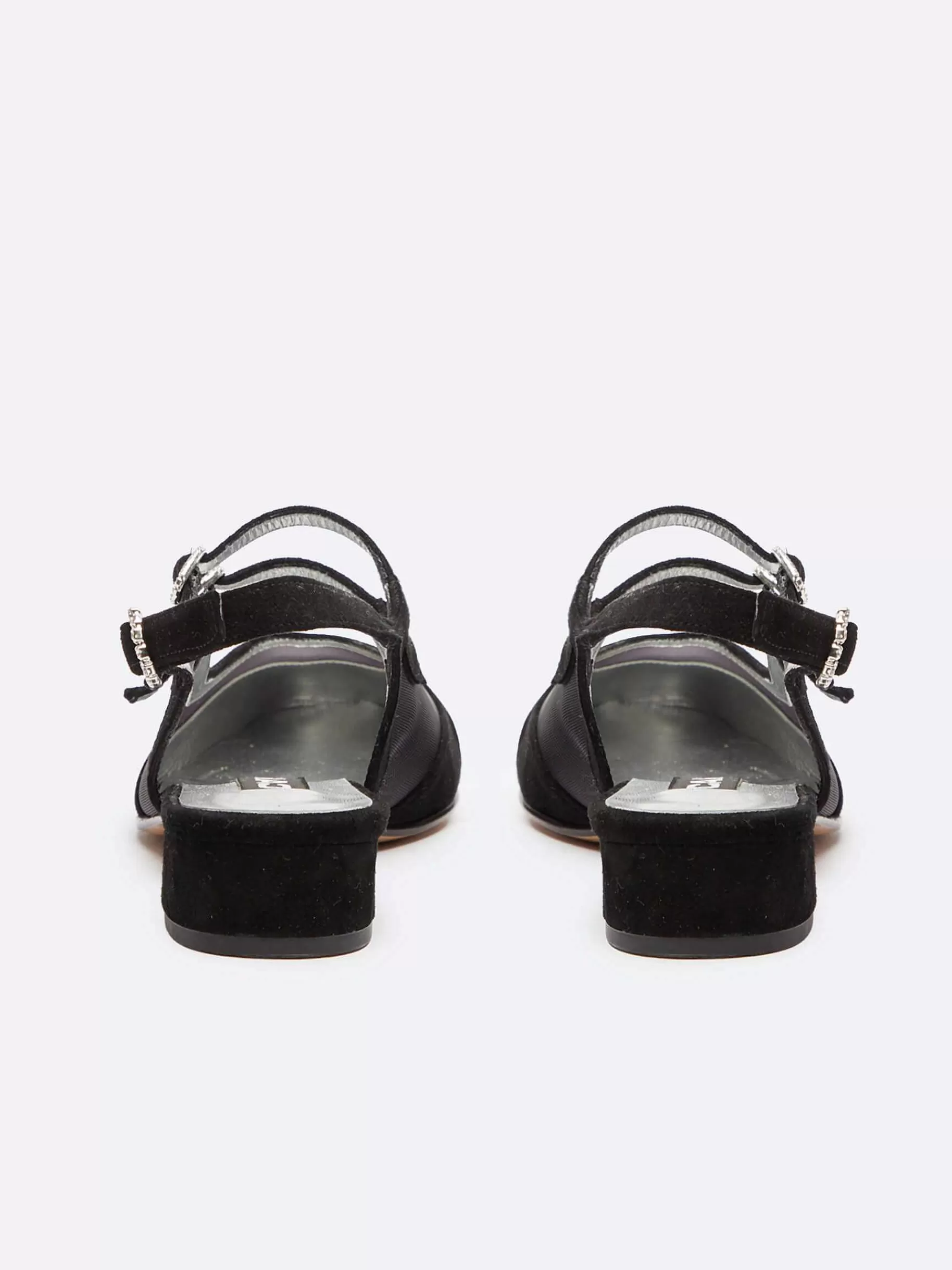 Women Carel Slingbacks-Black Suede Leather Mesh And Strass Buckles Mary Janes