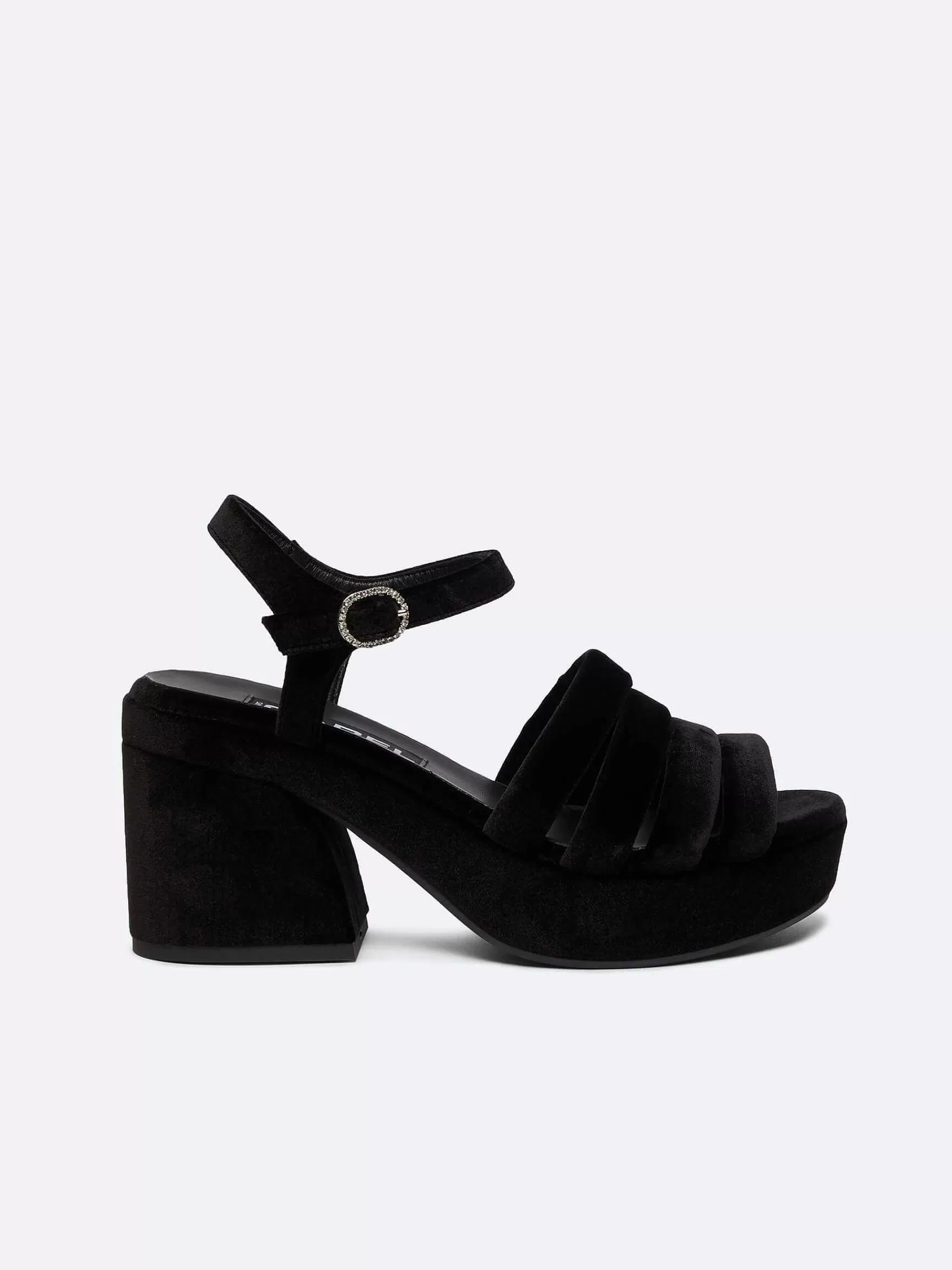 Women Carel Sandals And Mules-Black Velvet Fabric And Strass Buckles Sandals