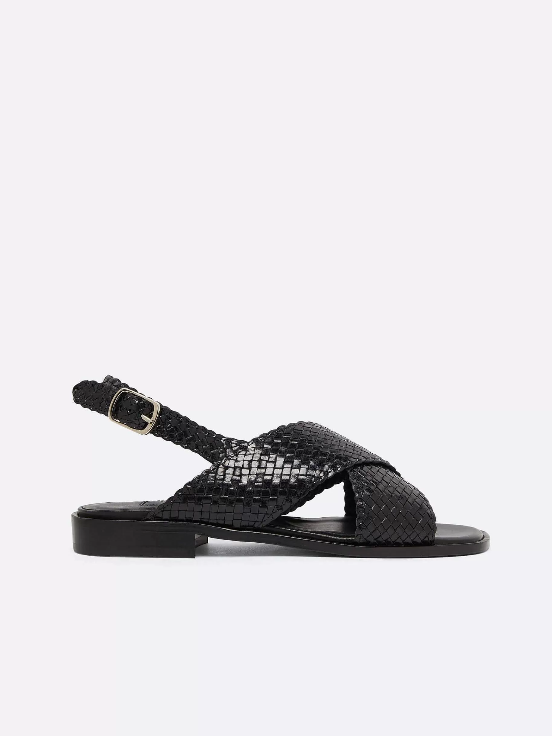 Women Carel Sandals And Mules-Black Woven Leather Sandals