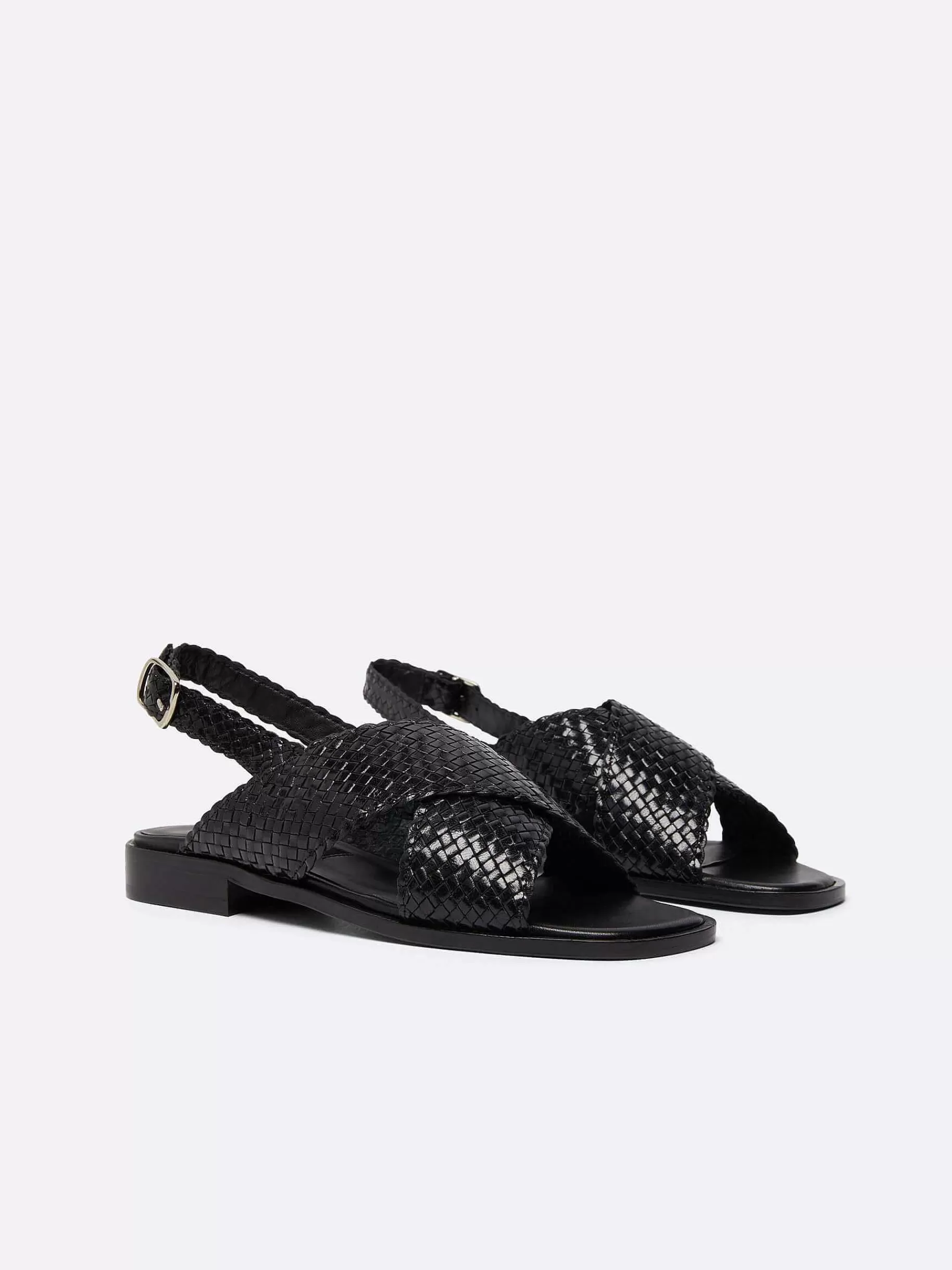 Women Carel Sandals And Mules-Black Woven Leather Sandals