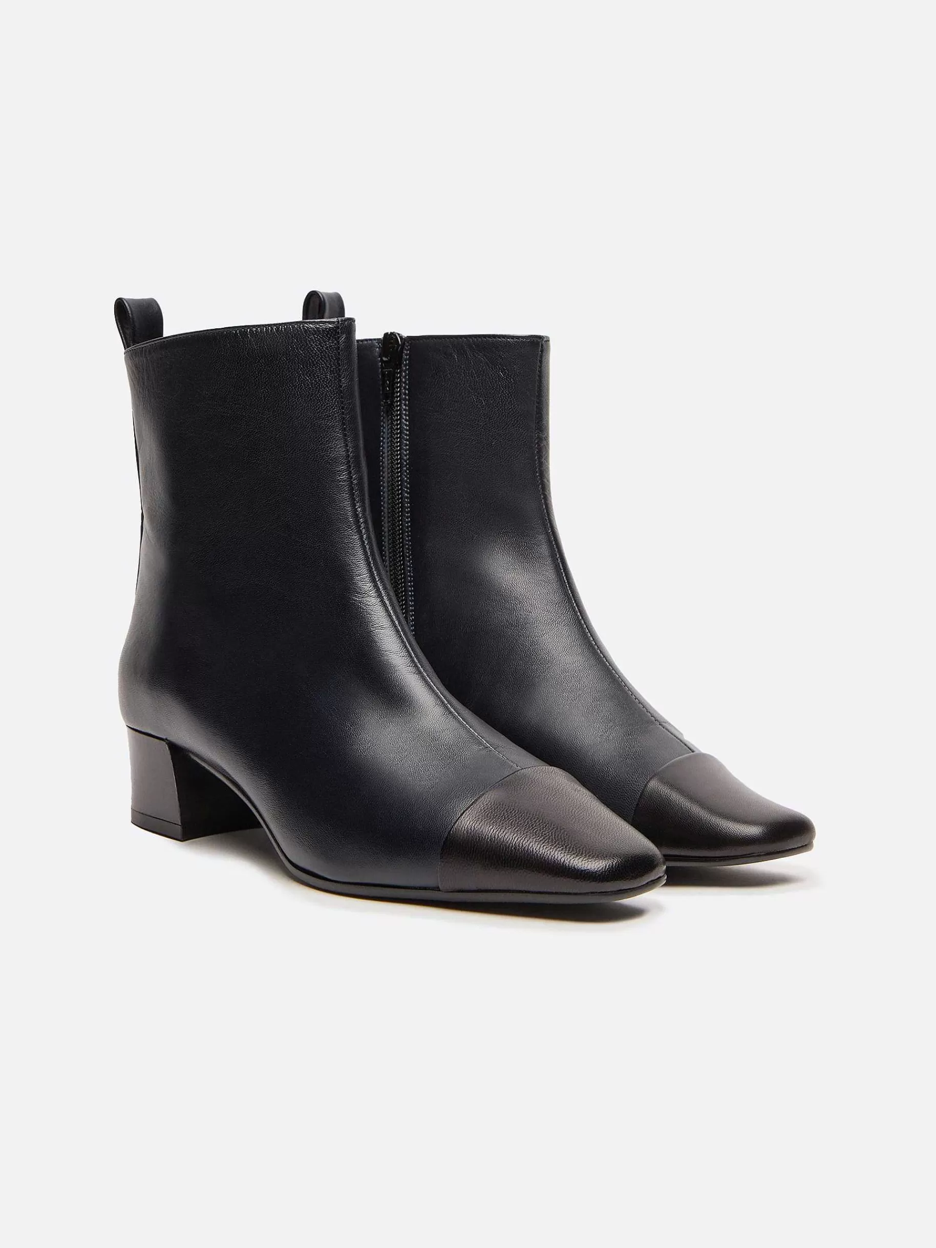 Women Carel Boots And Ankle Boots-Blue And Black Leather Ankle Boots