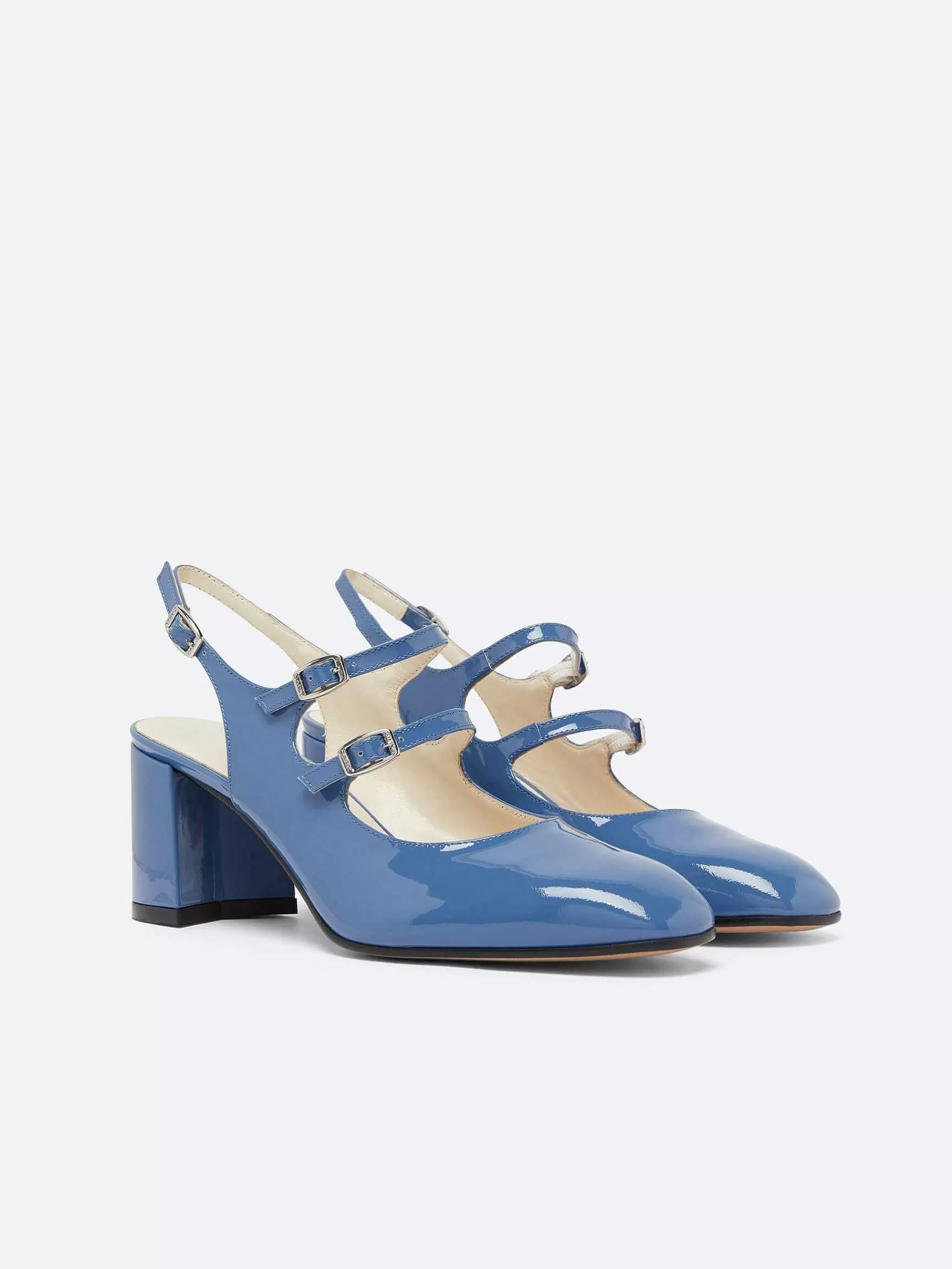 Women Carel Mary Janes-Blue Denim Upcycled Patent Leather Slingback Mary Janes
