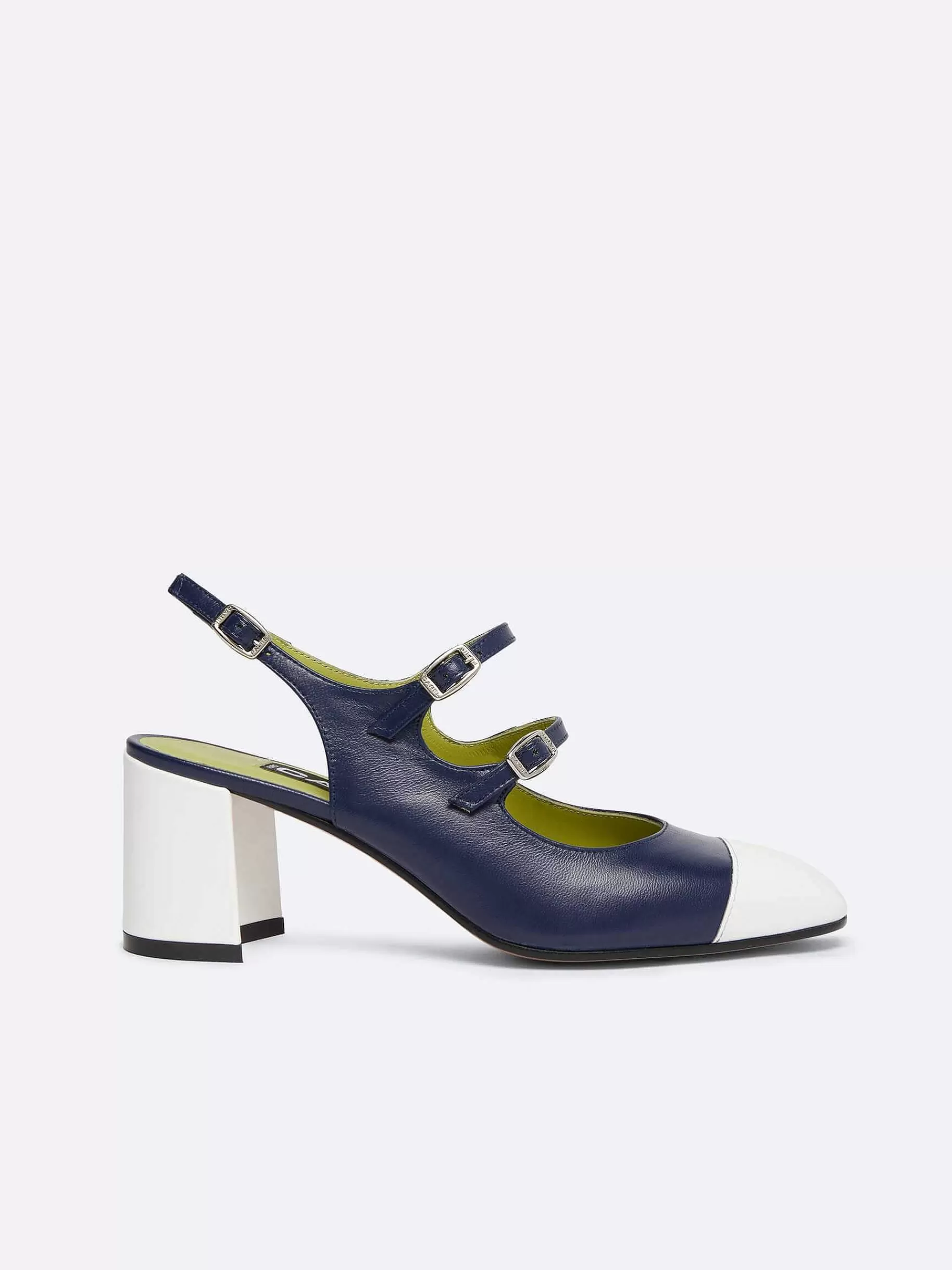 Women Carel Mary Janes-Blue Leather And White Patent Leather Slingback Mary Janes