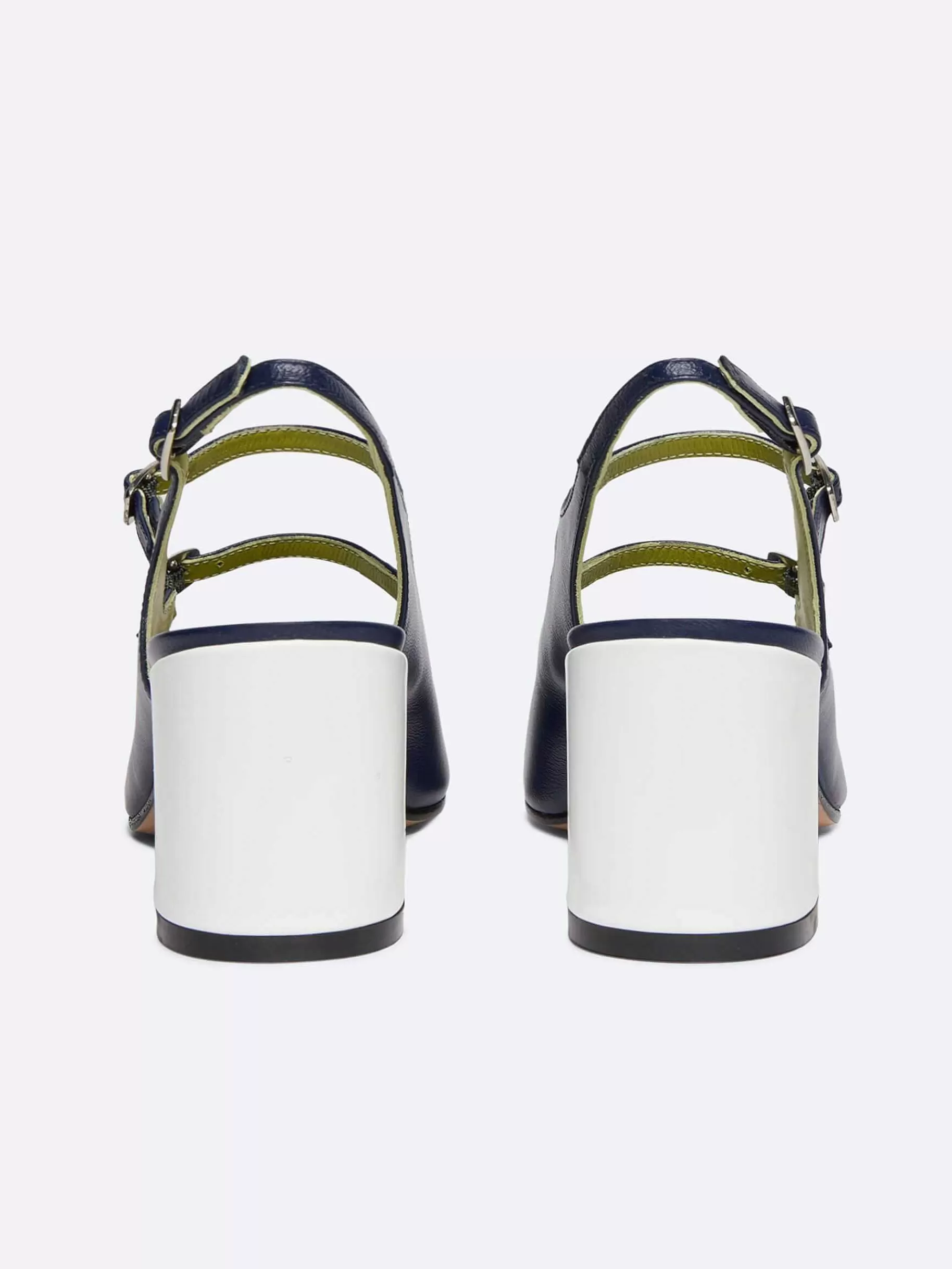 Women Carel Mary Janes-Blue Leather And White Patent Leather Slingback Mary Janes