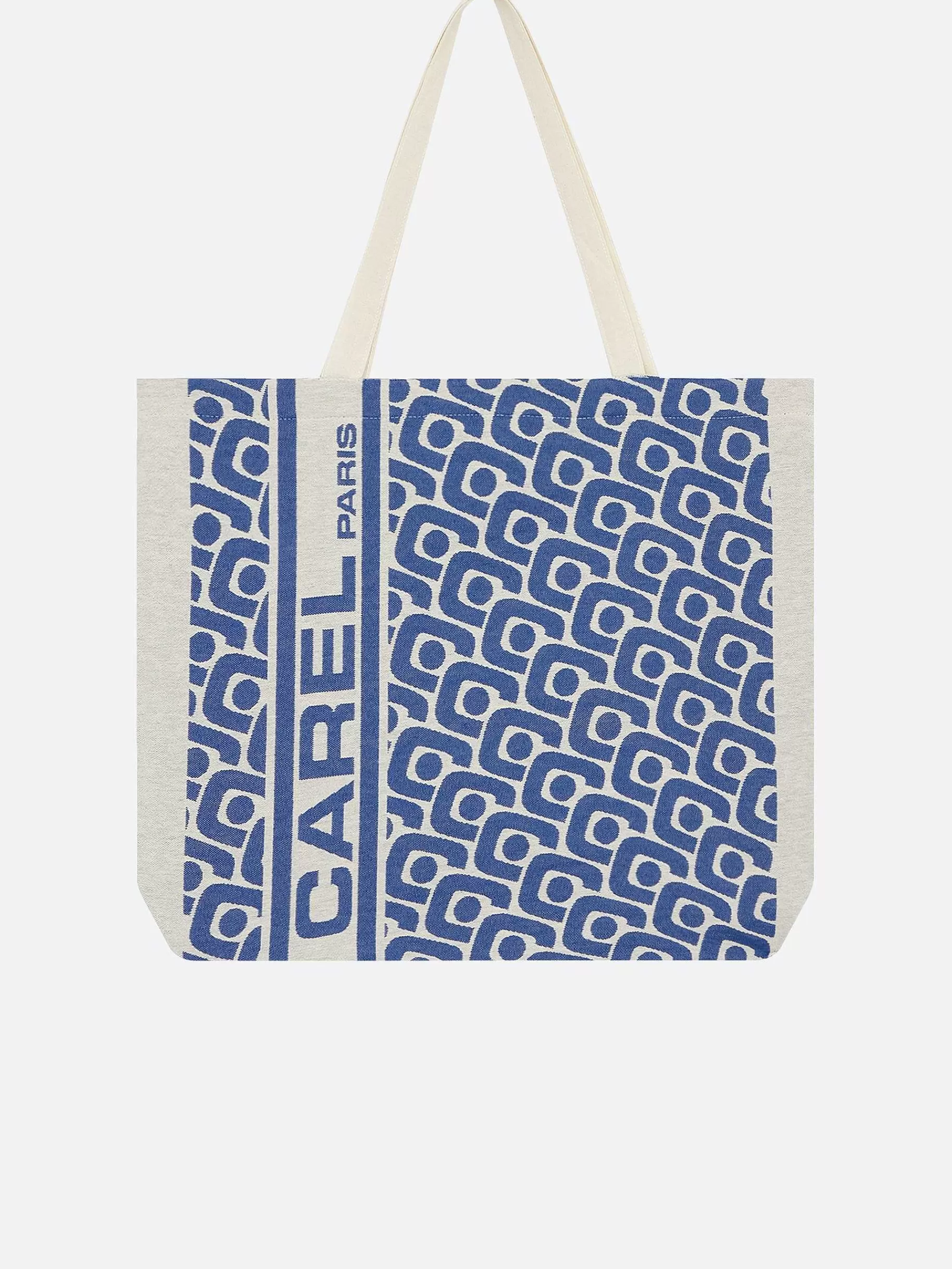 Women Carel Accessories-Blue Monogrammed Tote Bag With Jacquard Weave