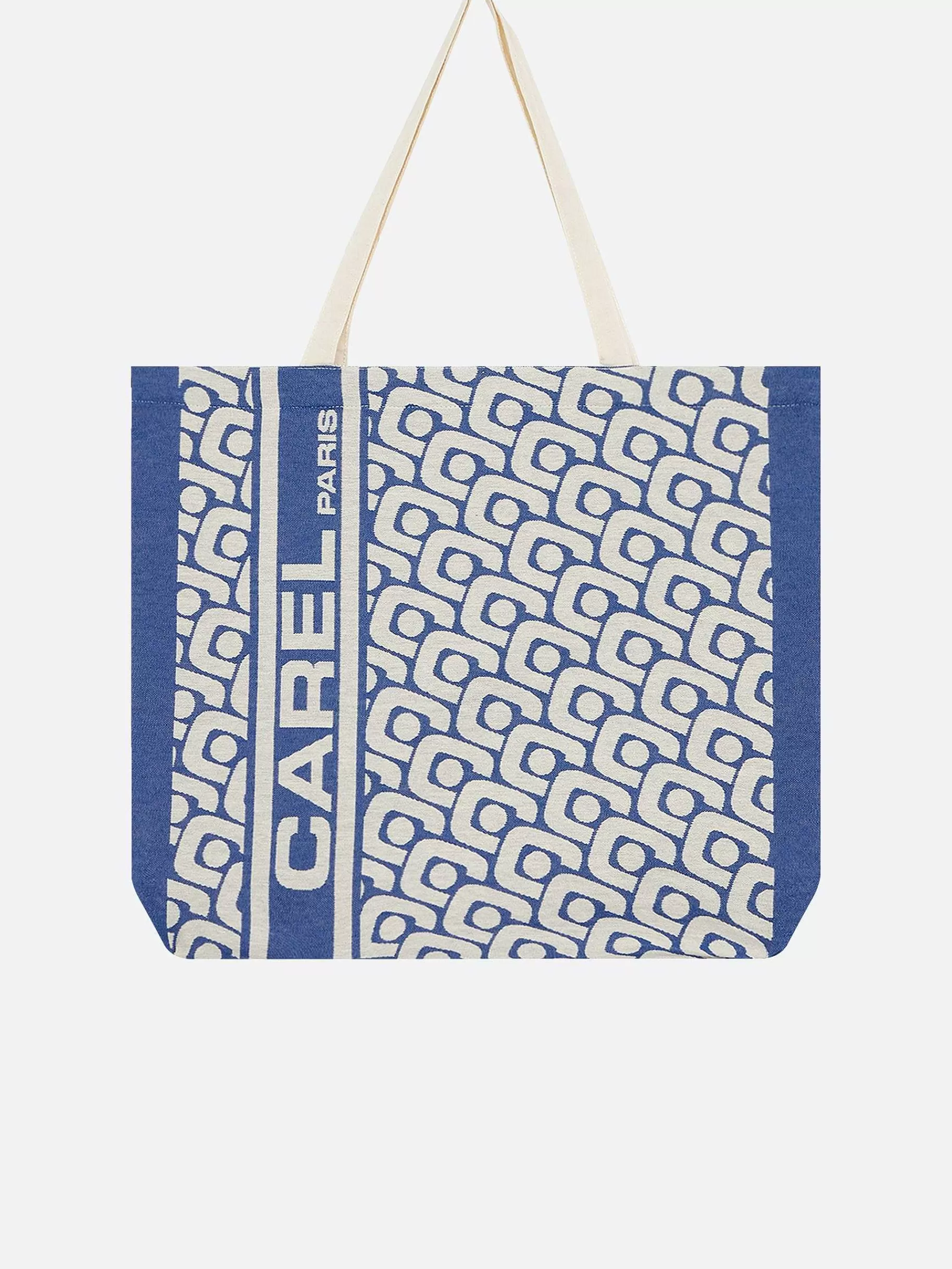 Women Carel Accessories-Blue Monogrammed Tote Bag With Jacquard Weave