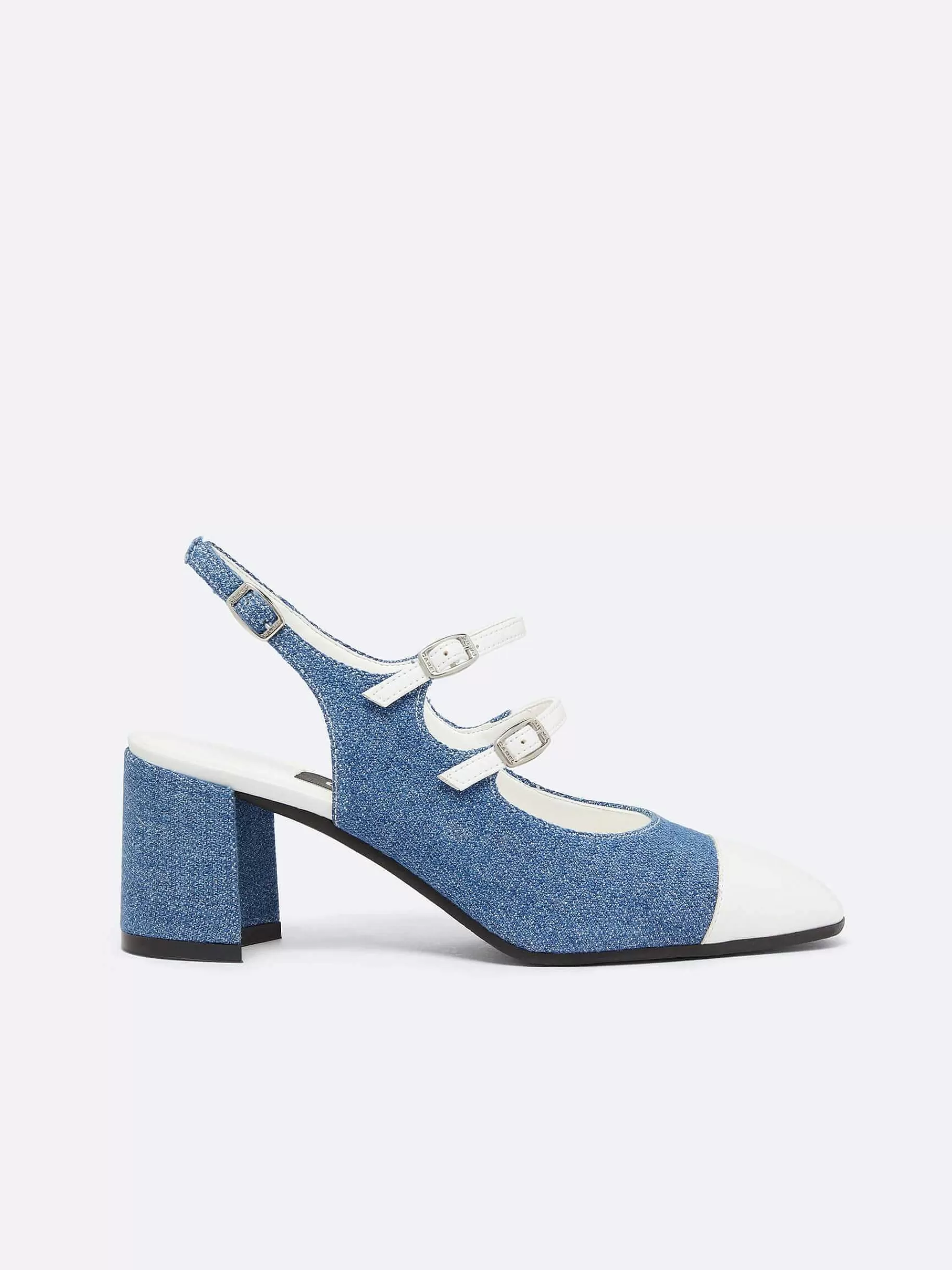 Women Carel Slingbacks-Blue Upcycled Denim And White Appleskin Slingback Mary Janes
