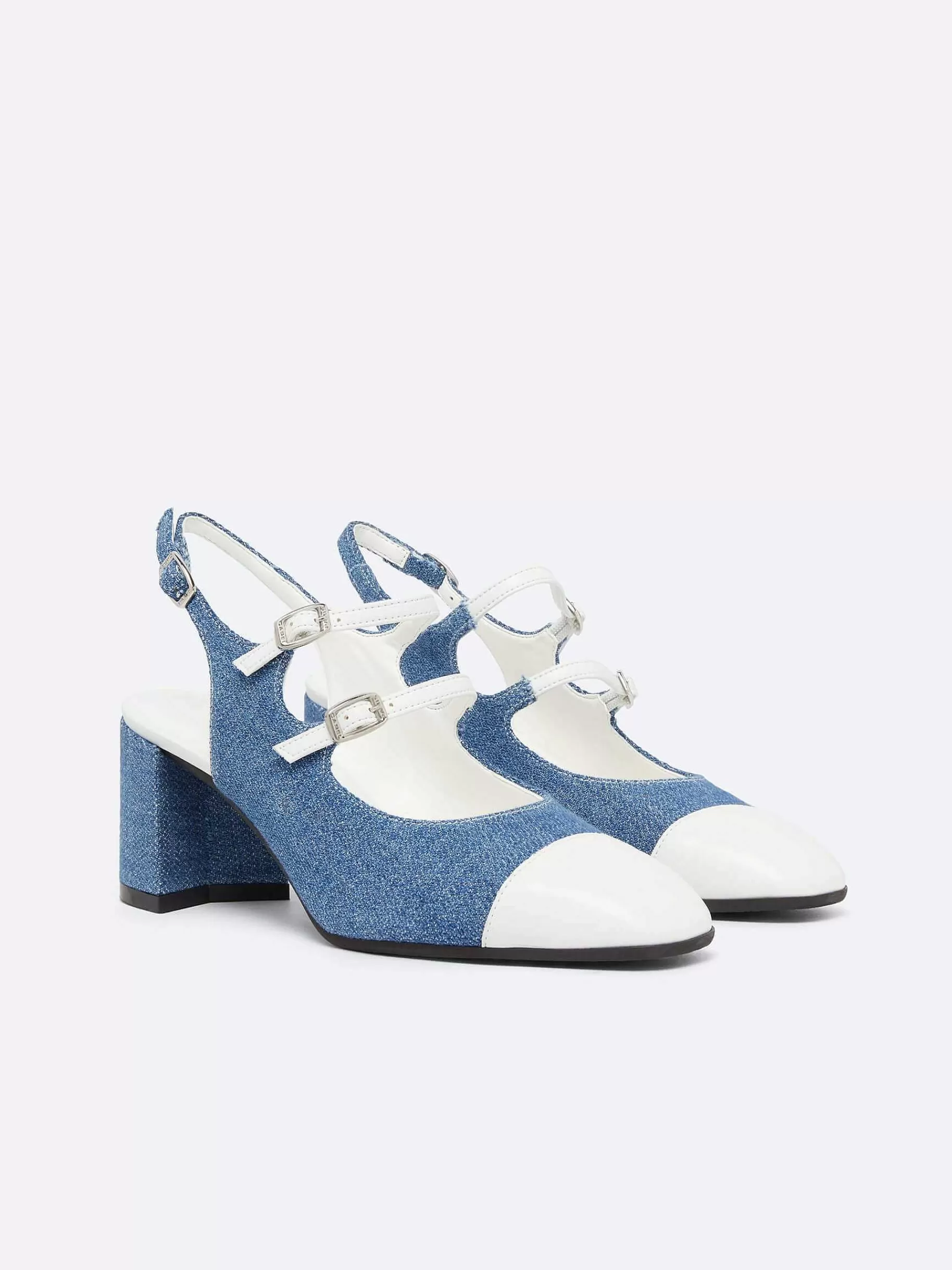 Women Carel Slingbacks-Blue Upcycled Denim And White Appleskin Slingback Mary Janes