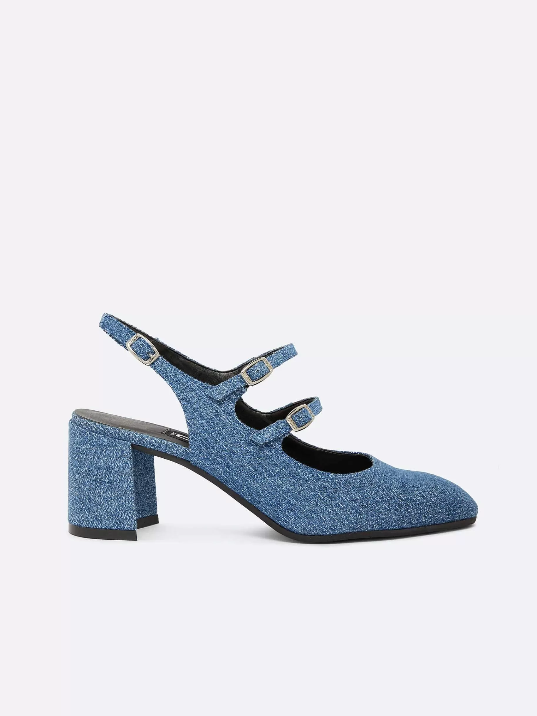 Women Carel Mary Janes-Blue Upcycled Denim Fabric Slingback Mary Janes